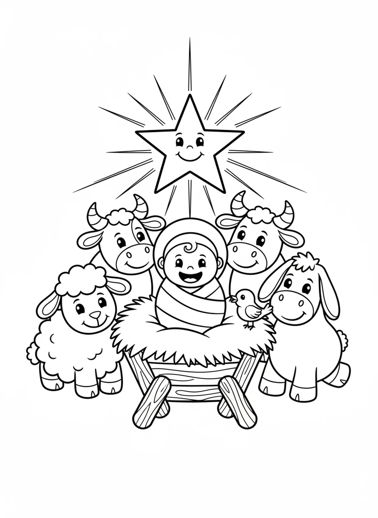 Bebê Jesus na manjedoura, página para colorir de Mirra para crianças de 3 a 5 anos