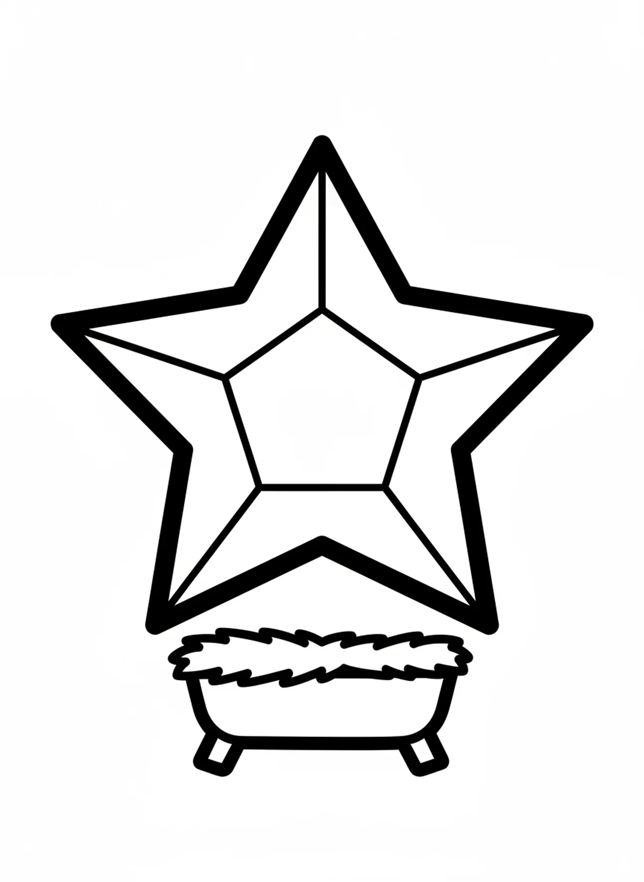 Grande estrela acima do presépio, página para colorir do Menino Jesus no presépio para crianças de 2 a 3 anos.