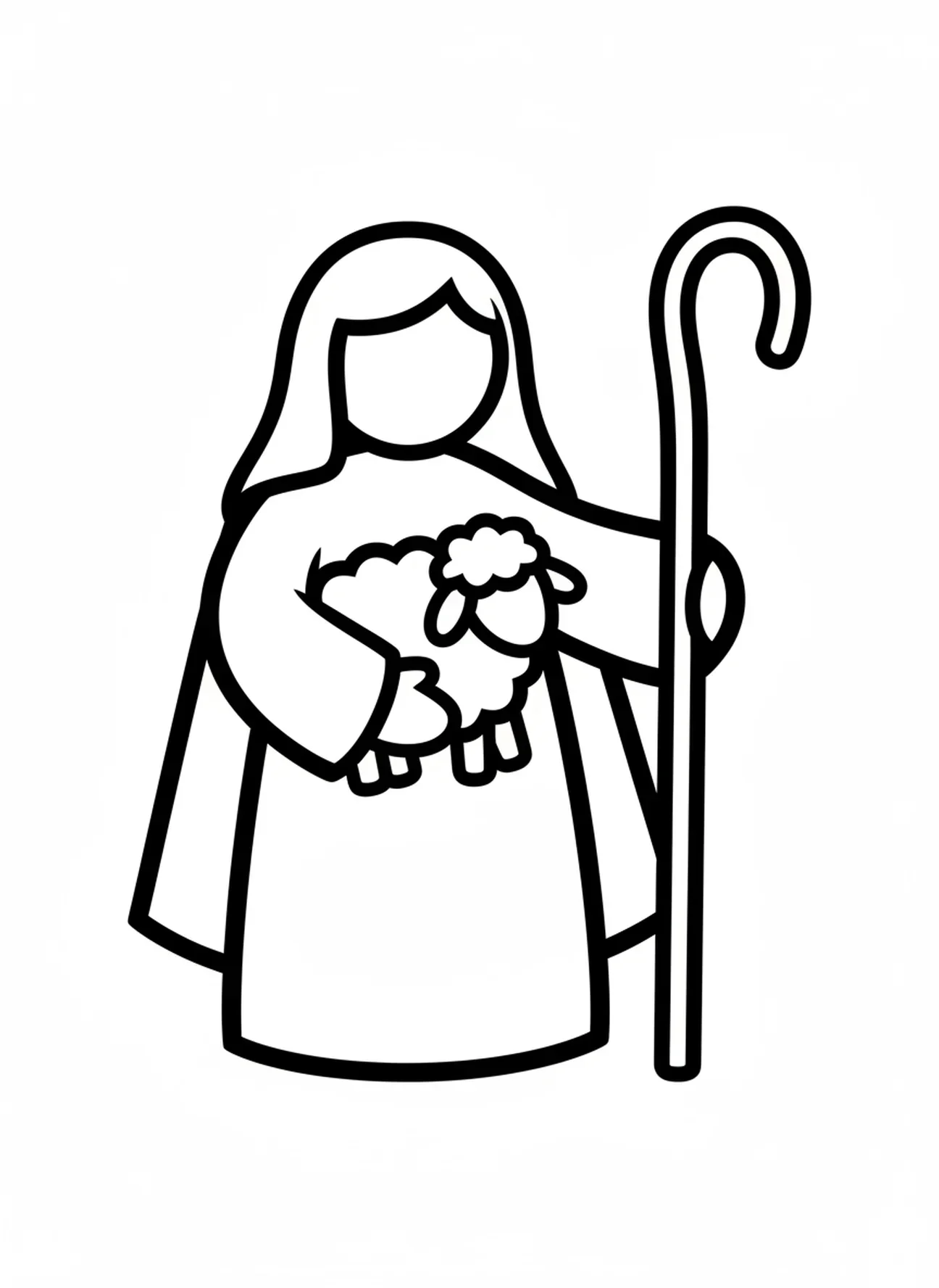 Berger tenant un mouton, page à colorier de la Sainte Famille de la Nativité pour les tout-petits de 2 à 3 ans