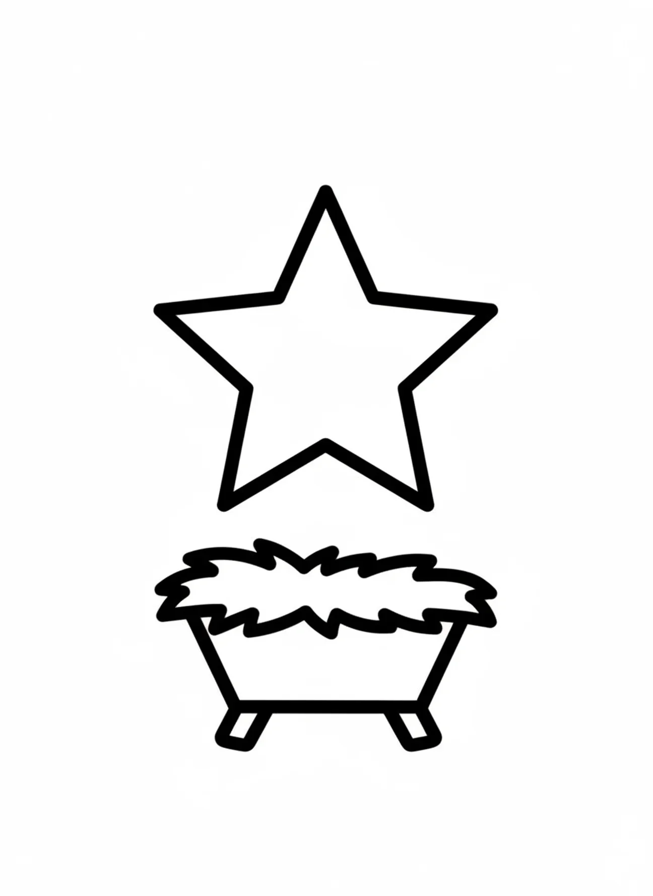 Étoile simple au-dessus de la crèche, page à colorier des bergers de la Nativité trouvant Jésus pour les tout-petits de 2 à 3 ans