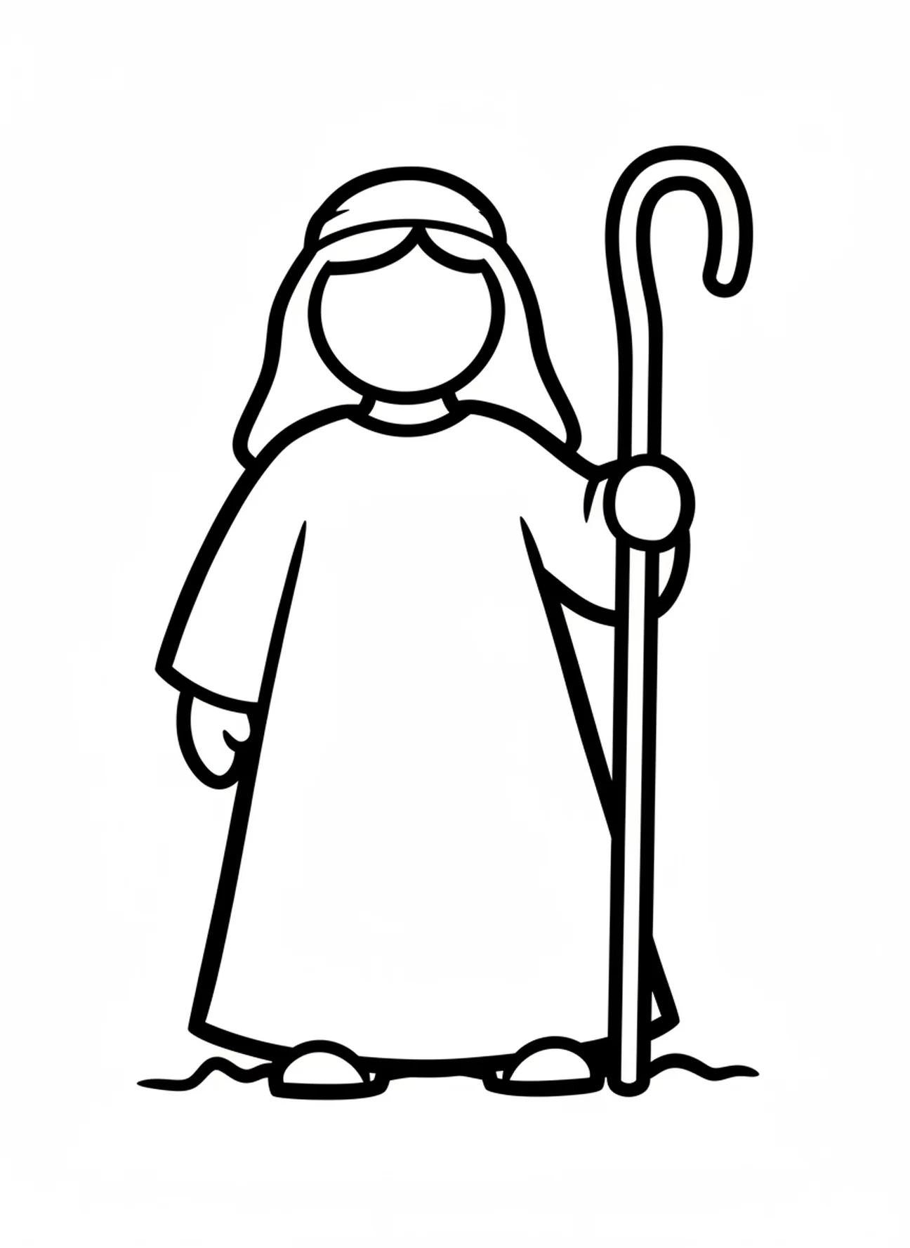 Figura de pastor, página para colorir do estábulo em Belém para crianças de 2 a 3 anos
