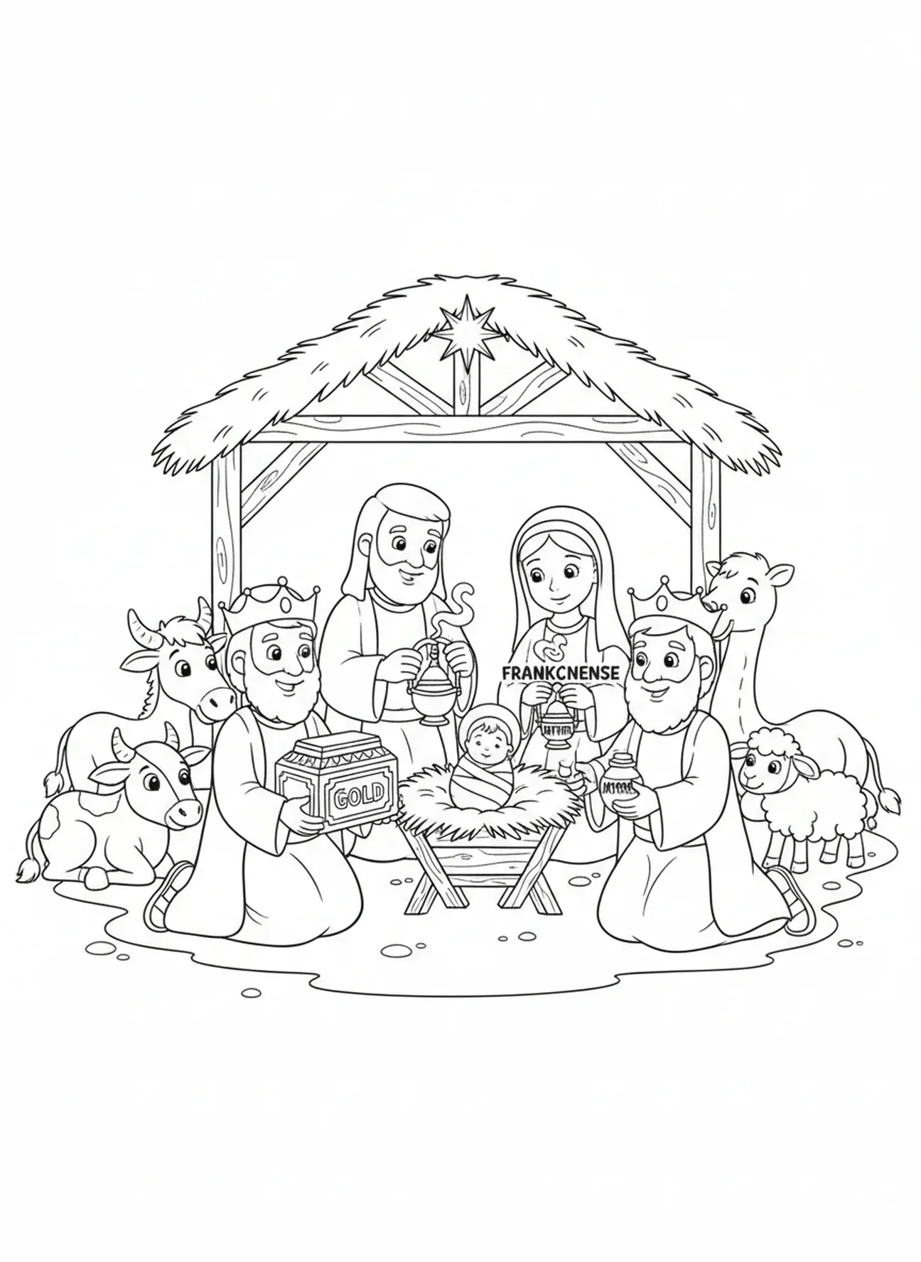 Weise Männer bringen Geschenke zu baby Jesus, Weise Männer Kamele Ausmalbild für Kinder im Alter von 5-10 Jahren