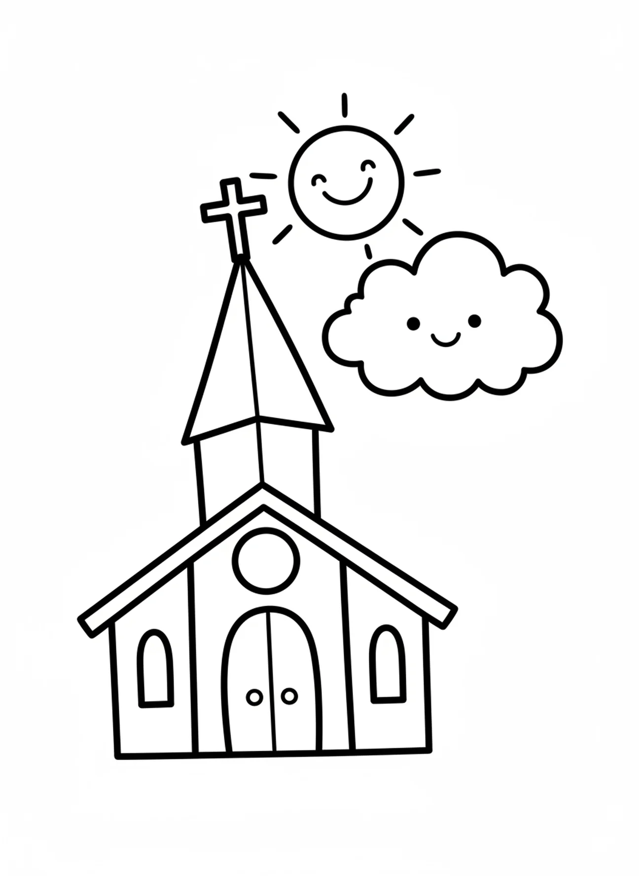 Igreja alegre com campanário, página para colorir do Campanário da Igreja para crianças de 3 a 5 anos.
