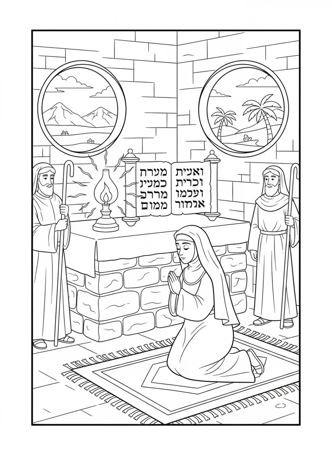 Nonne en prière, page à colorier de Nonne pour les enfants de catéchisme âgés de 5 à 12 ans.