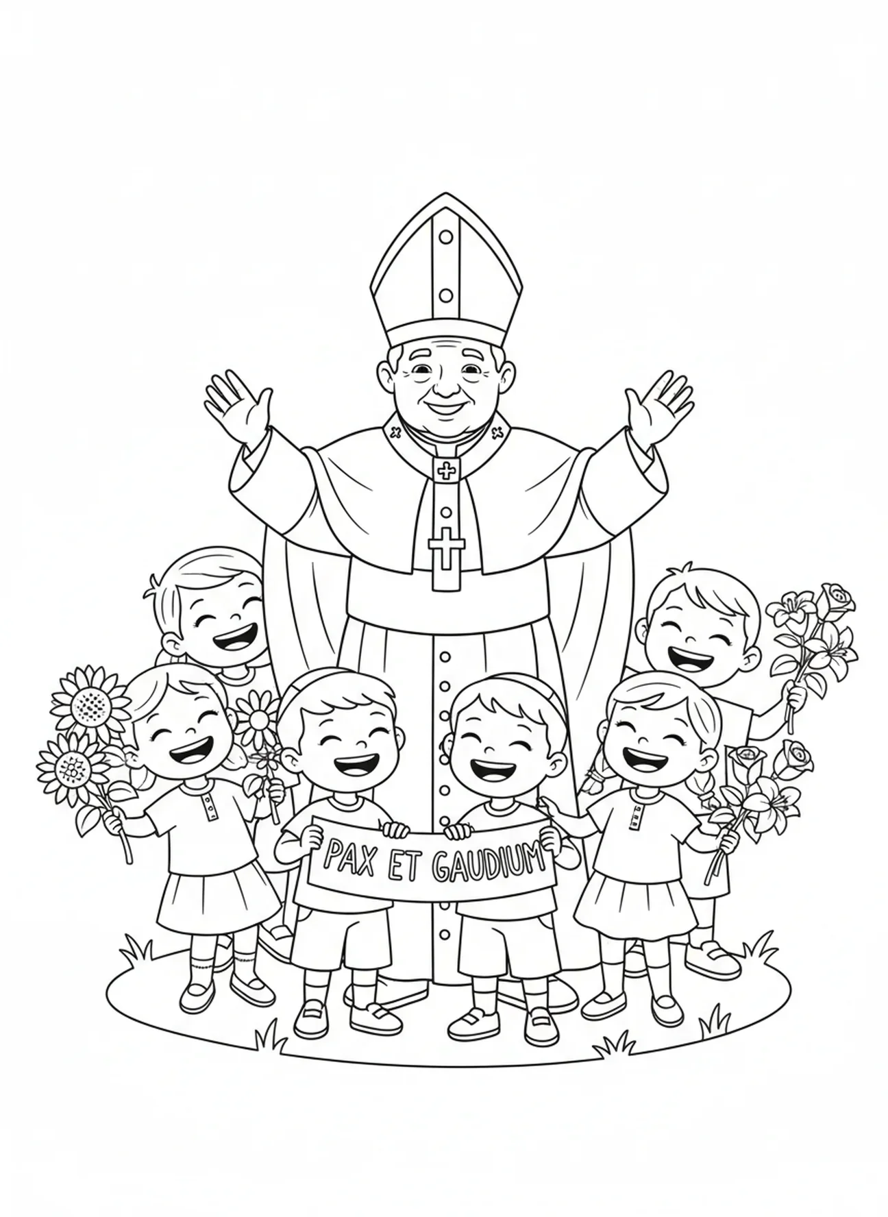 Papa dando la bendición, página para colorear del Papa para niños de 5 a 10 años