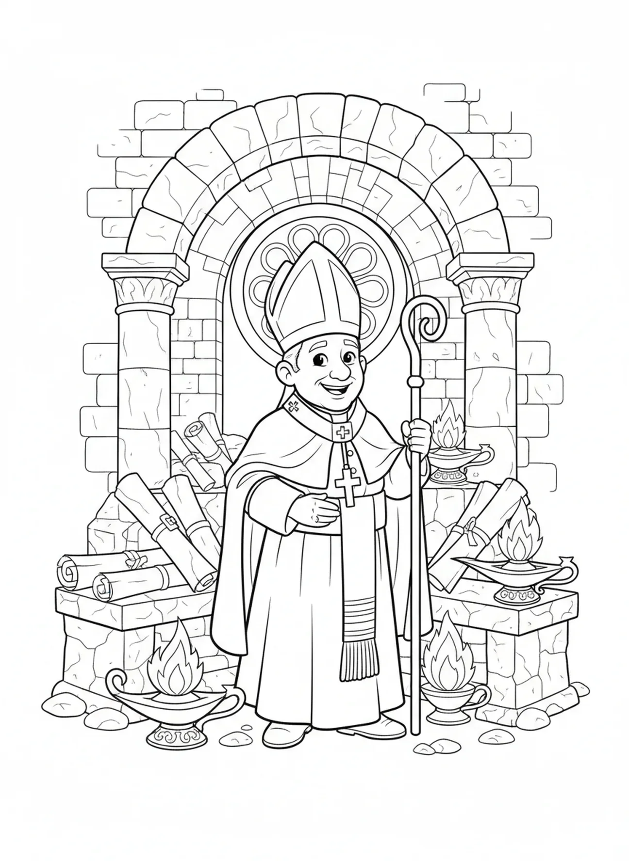 Pape en robe, page à colorier Pape pour les enfants de catéchisme âgés de 5 à 12 ans.