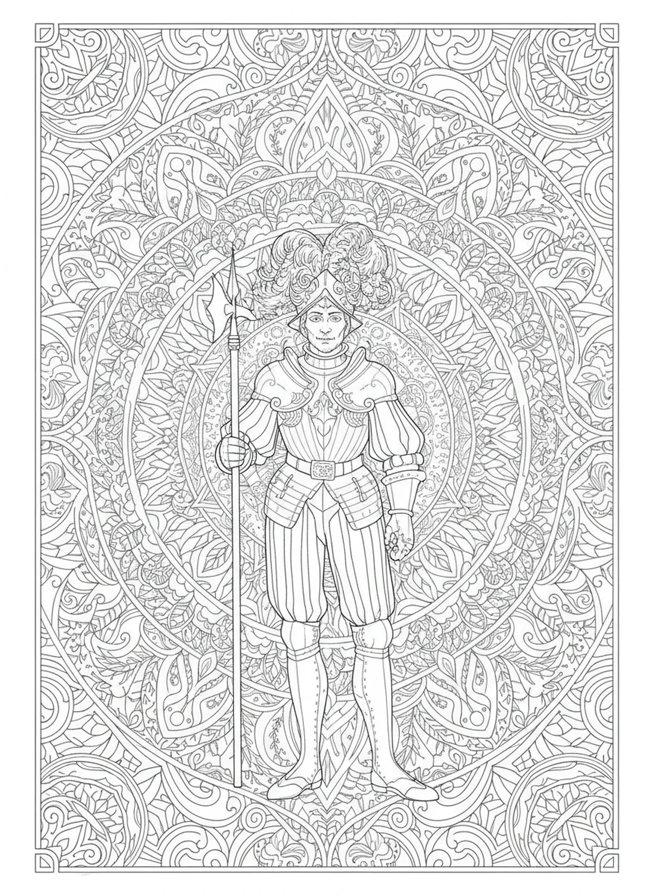 Guarda Suíço, página para colorir do Vaticano no estilo de journaling bíblico para adultos.