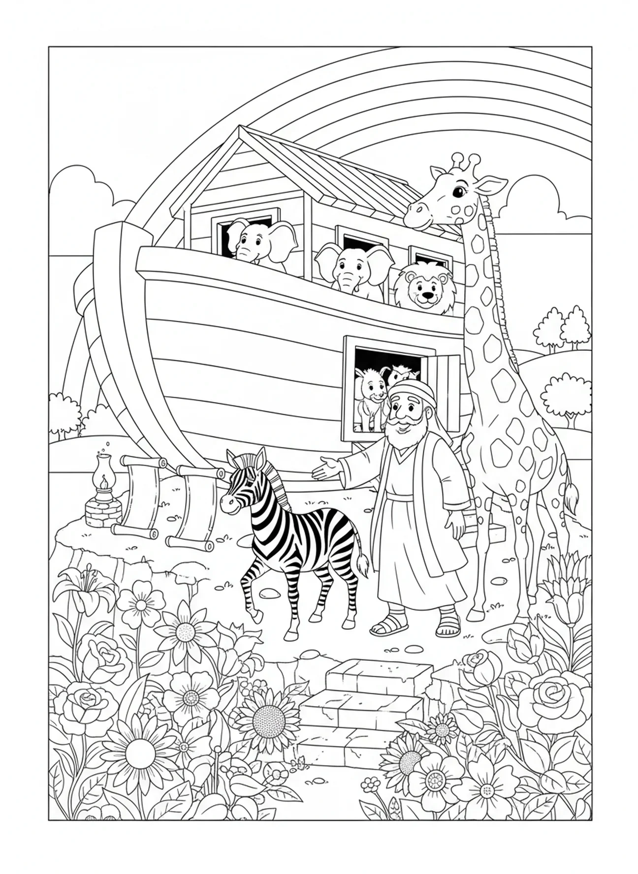 Noé libérant les animaux, page à colorier du Vatican pour les enfants de l'École du dimanche âgés de 5 à 12 ans