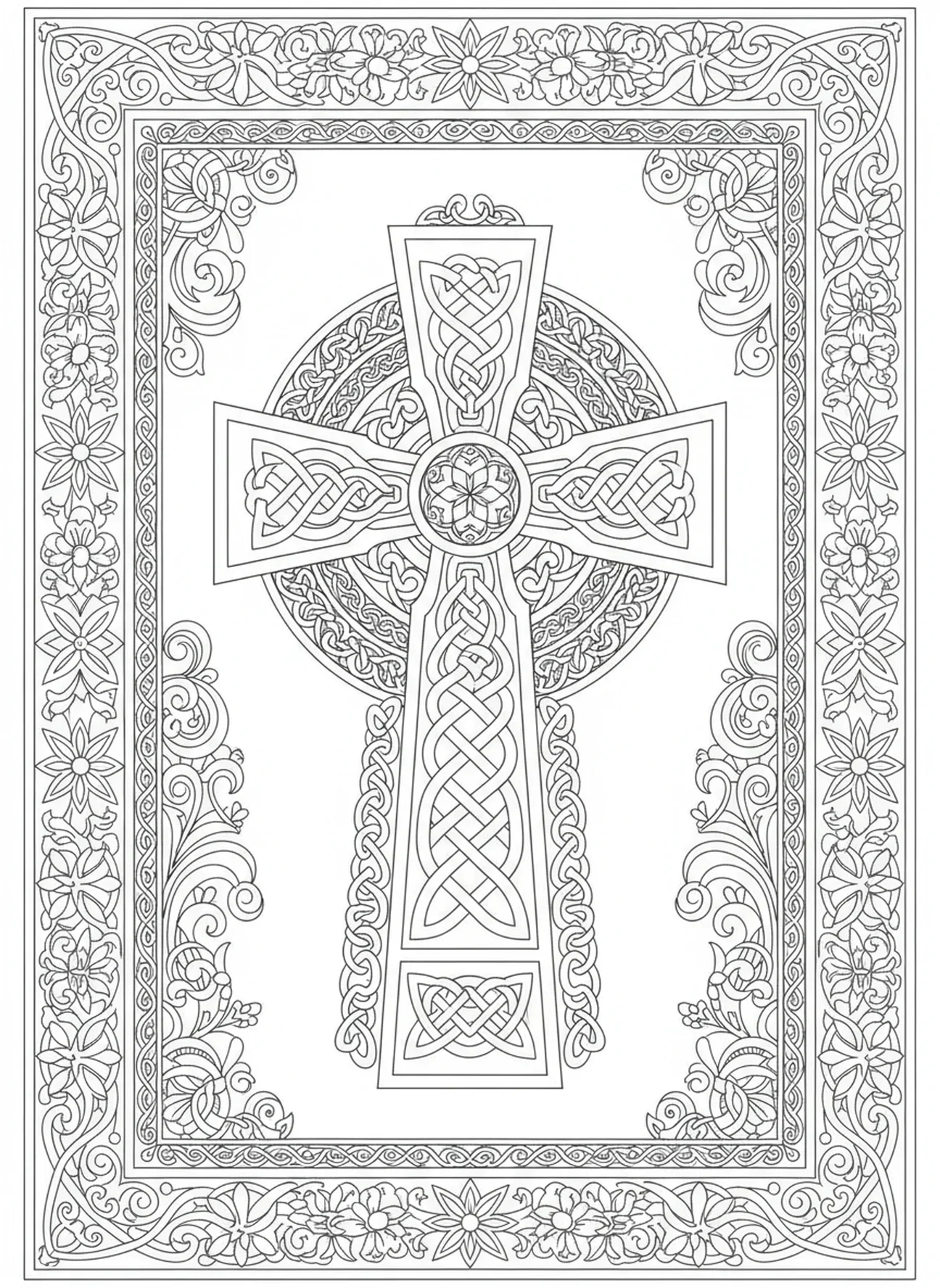 Nœuds celtiques, page à colorier de la croix celtique pour le style de journalisation biblique pour adultes.