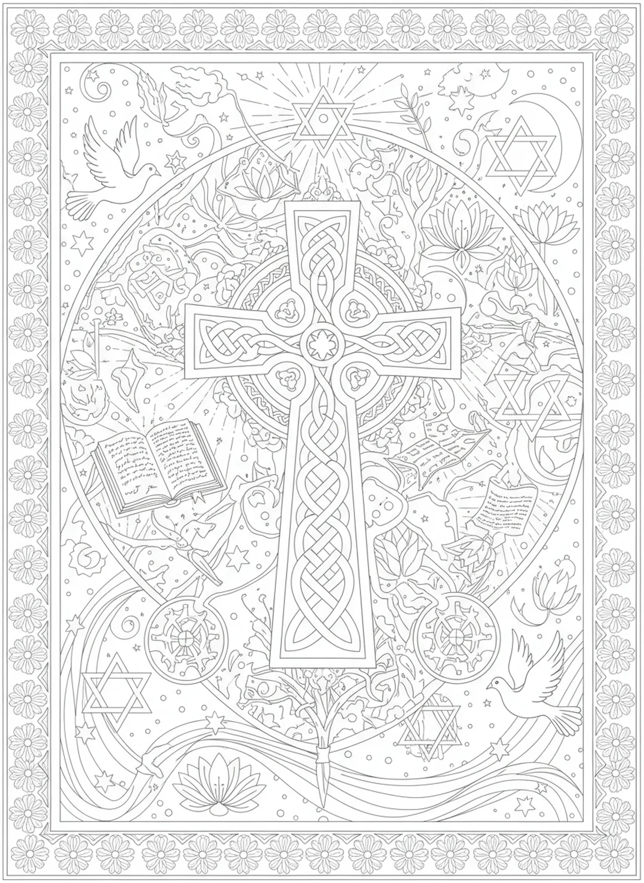Symboles spirituels, page à colorier de la Croix celtique pour le journal biblique des adultes.