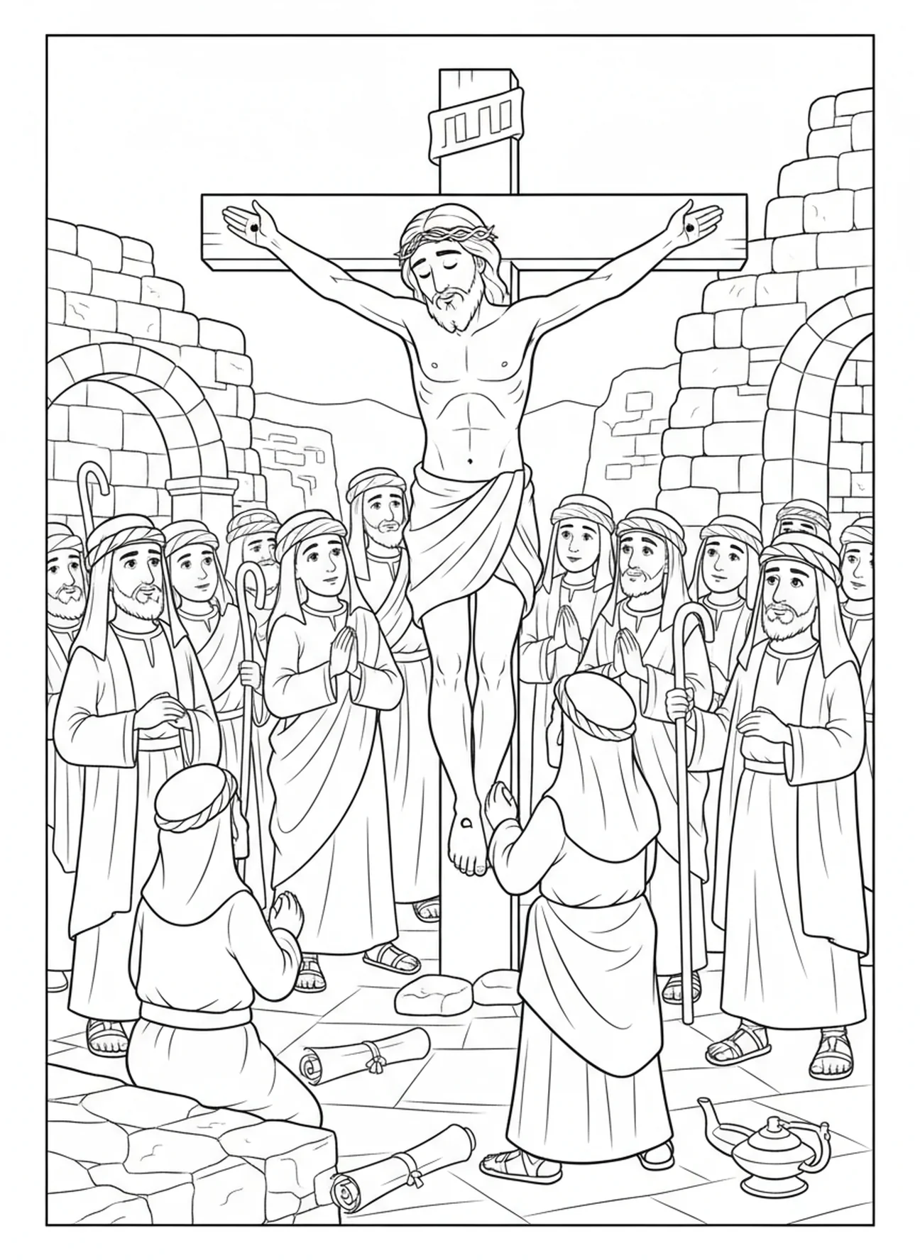 Jesus, der seinen letzten Atemzug nimmt, Ausmalbild für die Sonntagsschule für Kinder im Alter von 5-12 Jahren.