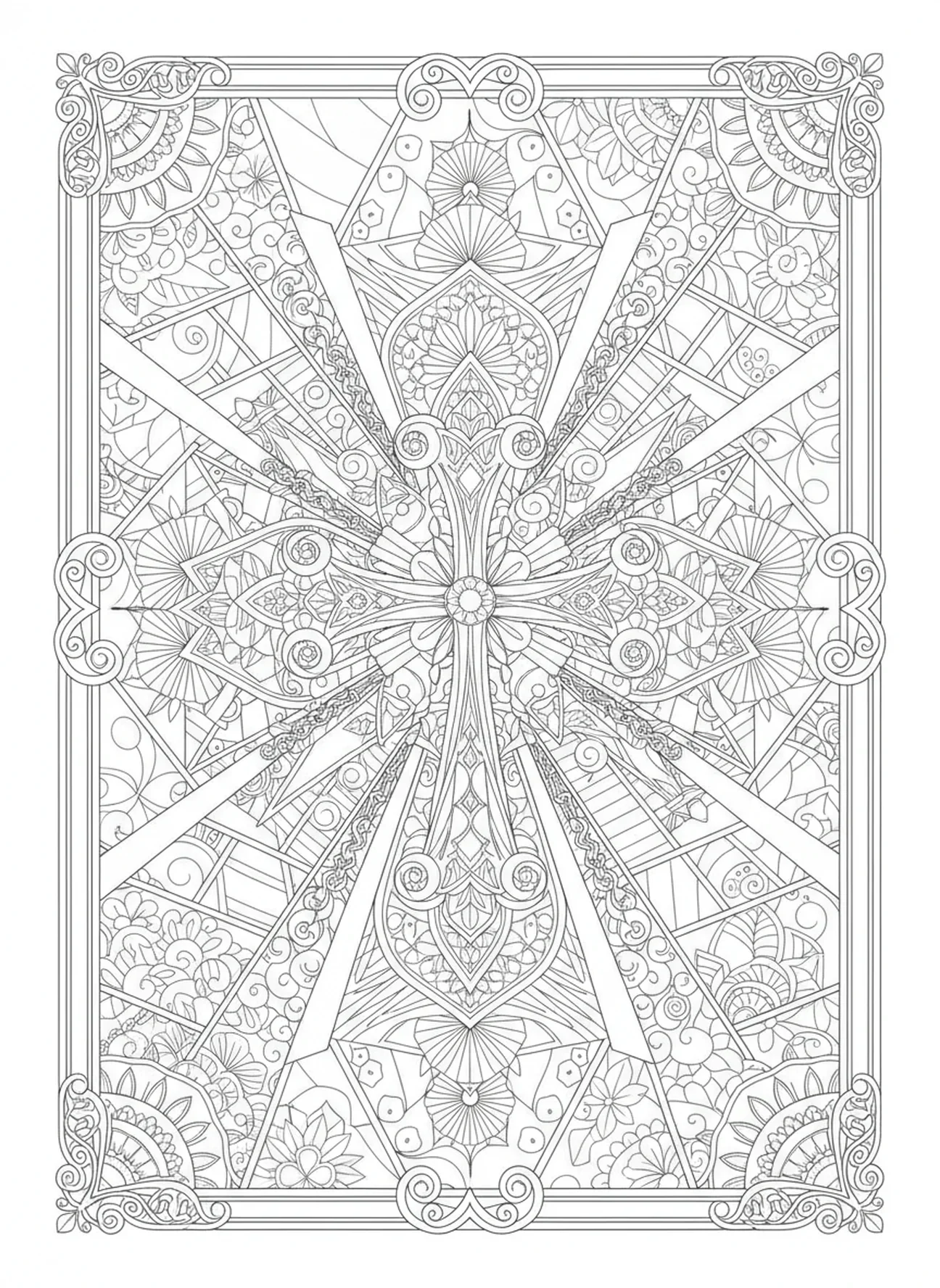 Motifs géométriques avec croix, Page à colorier de la croix ornée pour le style de journalisation biblique pour adultes