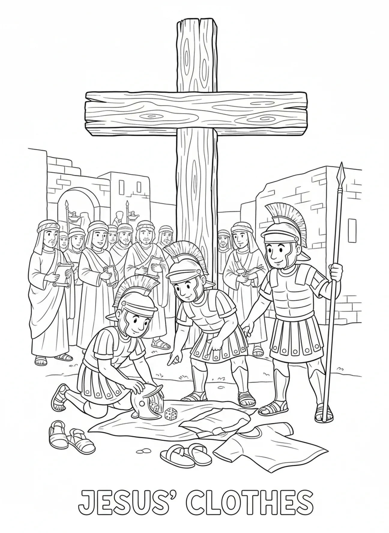 Soldats tirant au sort, page à colorier de la Croix en bois pour les enfants de l'École du dimanche âgés de 5 à 12 ans