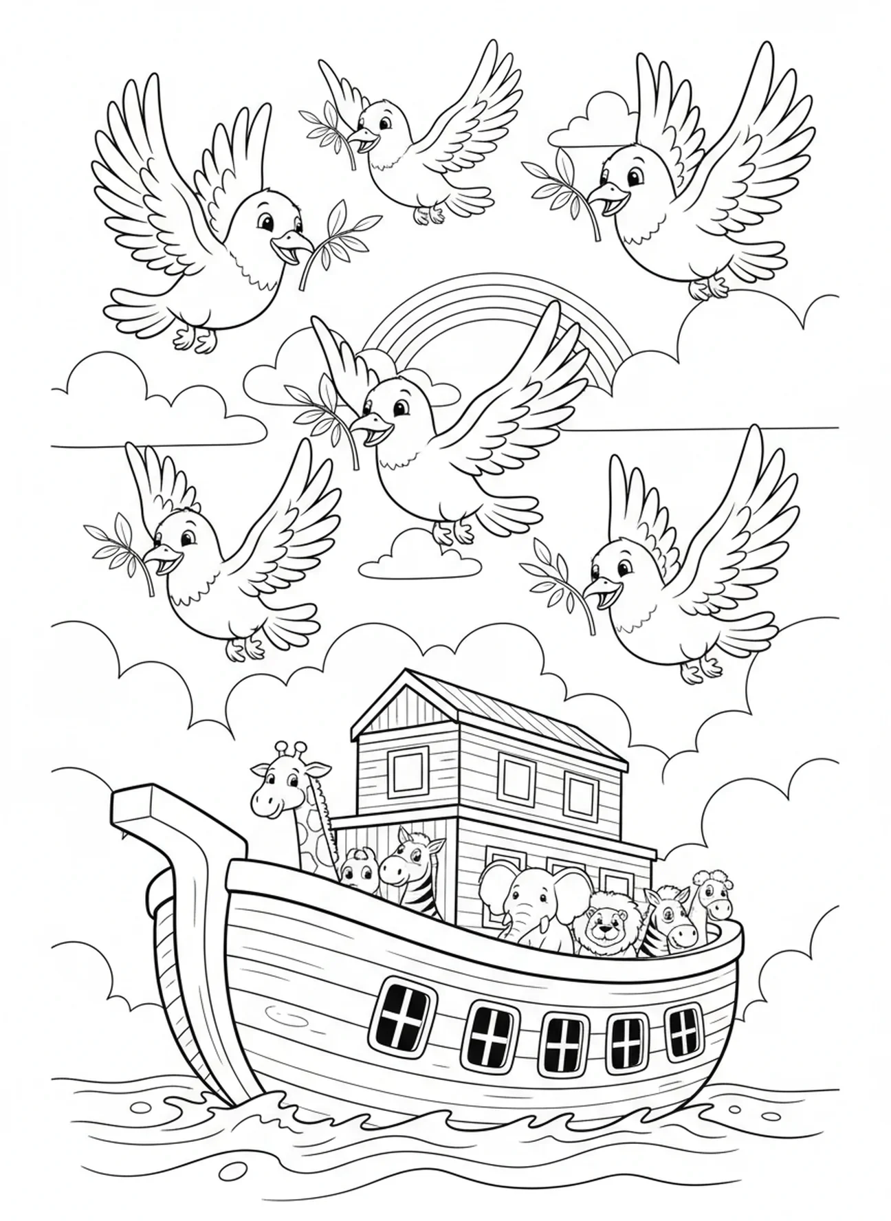 Groupe de colombes volant, page à colorier Colombes de la Paix pour les enfants de 5 à 10 ans