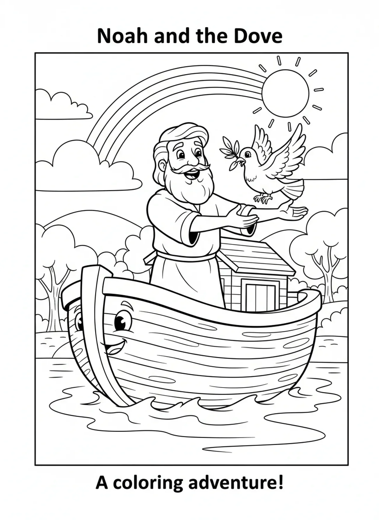 Noé recevant la colombe, page à colorier Colombe de la Paix pour enfants de 5 à 10 ans