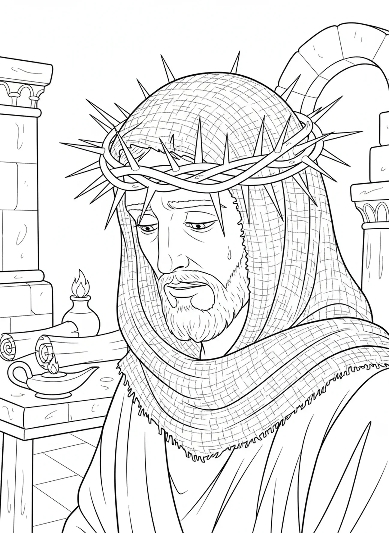 Couronne d'épines sur Jésus, page à colorier Couronne d'Épines pour les enfants de l'École du dimanche âgés de 5 à 12 ans