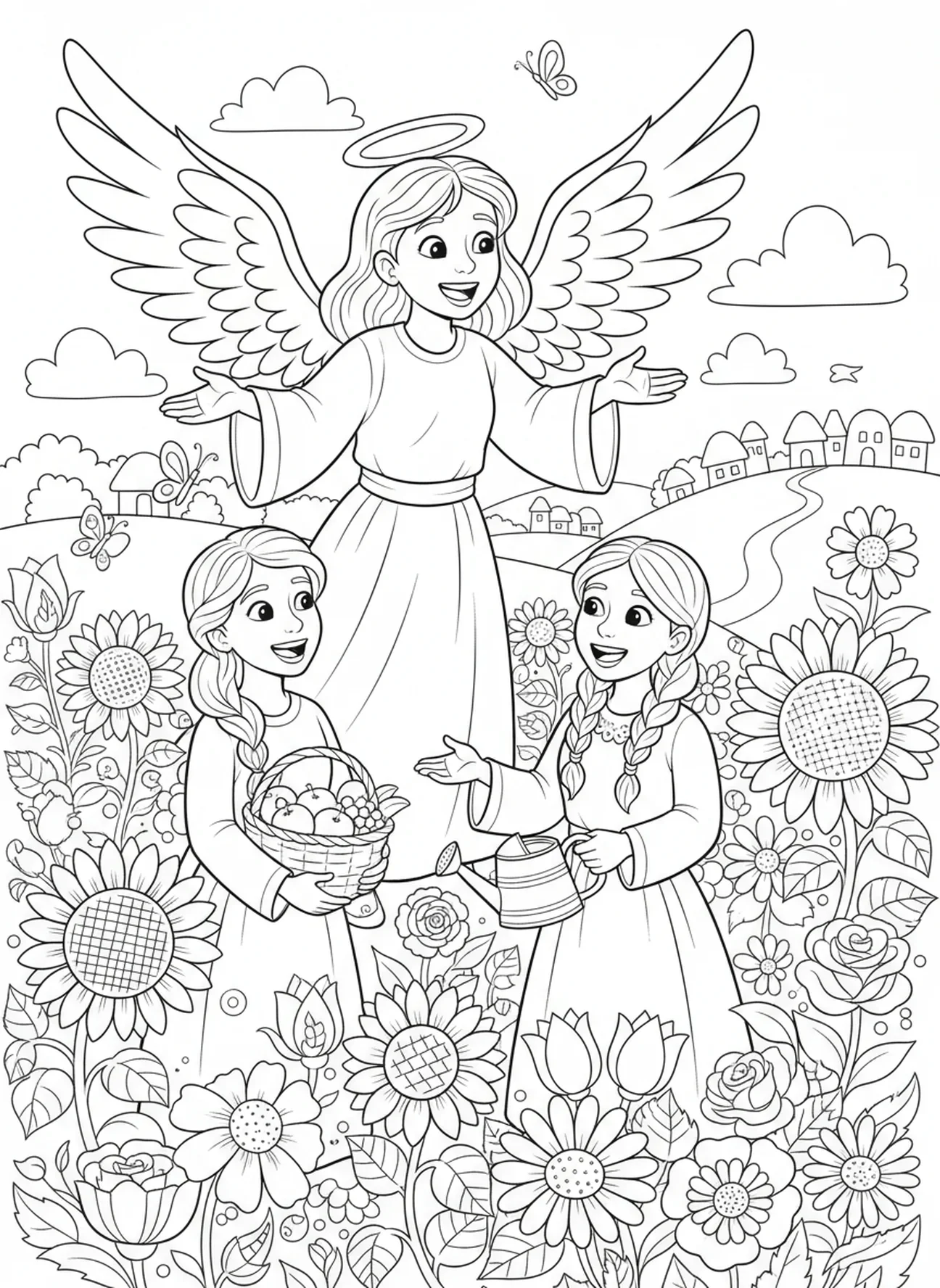 Engel spricht freudig, Aus dem leeren Grab Engel Aus dem leeren Grab Malvorlage für Kinder im Alter von 5-10 Jahren