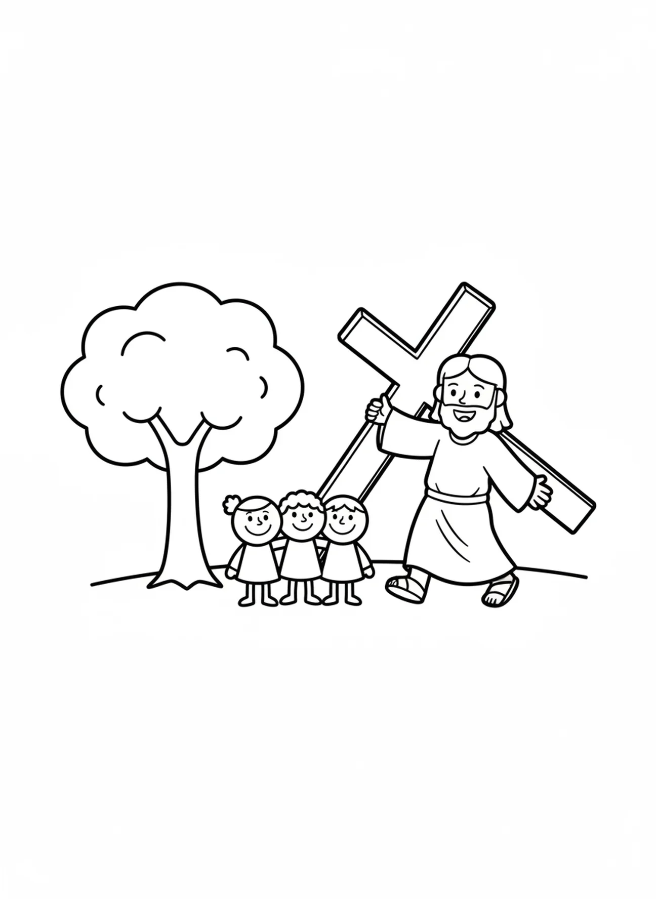 Gruppe lächelnder Menschen, Ausmalbild zu Karfreitag für Vorschulkinder im Alter von 3-5 Jahren