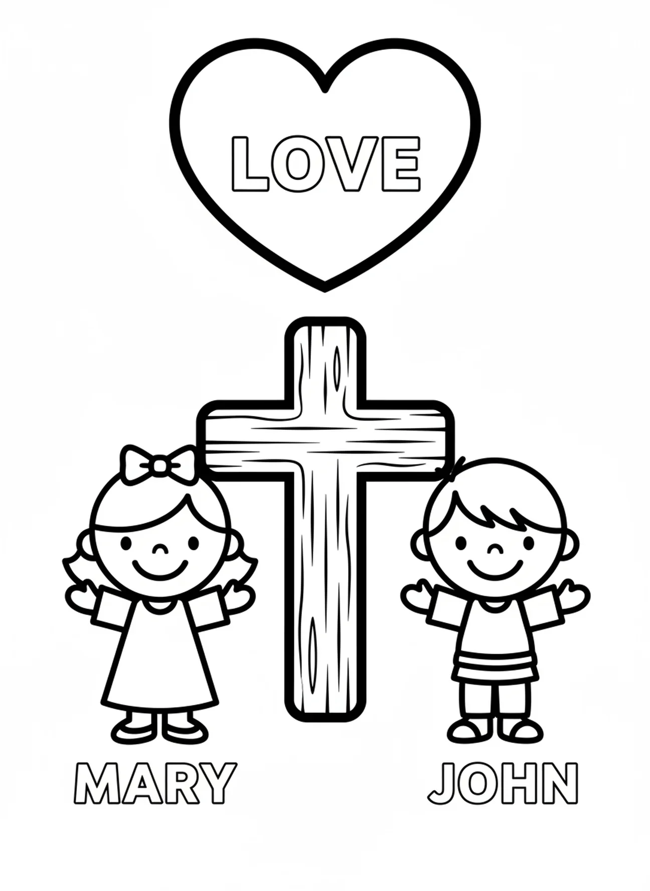Maria und Johannes, Ausmalbild für den Karfreitag für Vorschulkinder im Alter von 3-5 Jahren