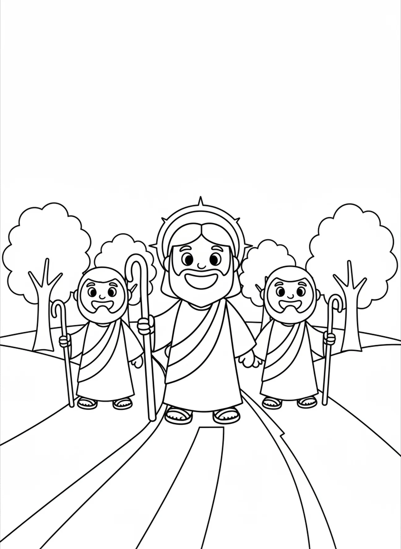 Jesus sorridente caminhando, página para colorir Ele Ressuscitou para pré-escolares de 3 a 5 anos