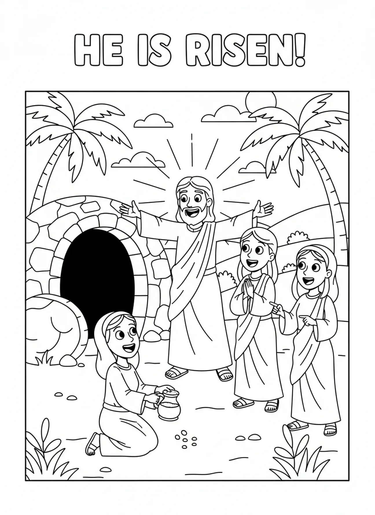Jesus Alegre, página de colorir Jesus Sepultado para crianças de 5 a 10 anos