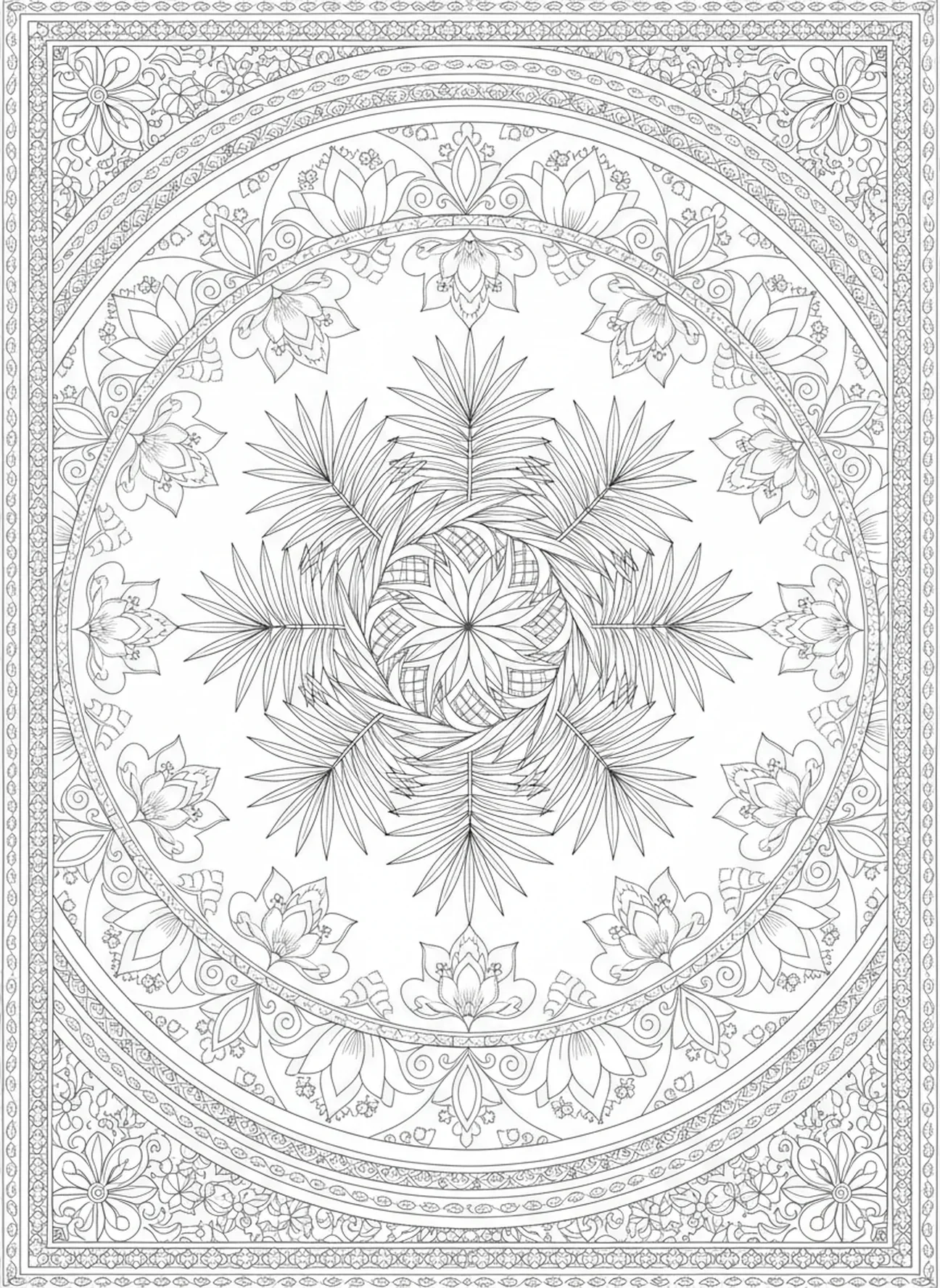 Ramos de palmeira no chão, página para colorir do Domingo de Ramos no estilo de journaling bíblico para adultos