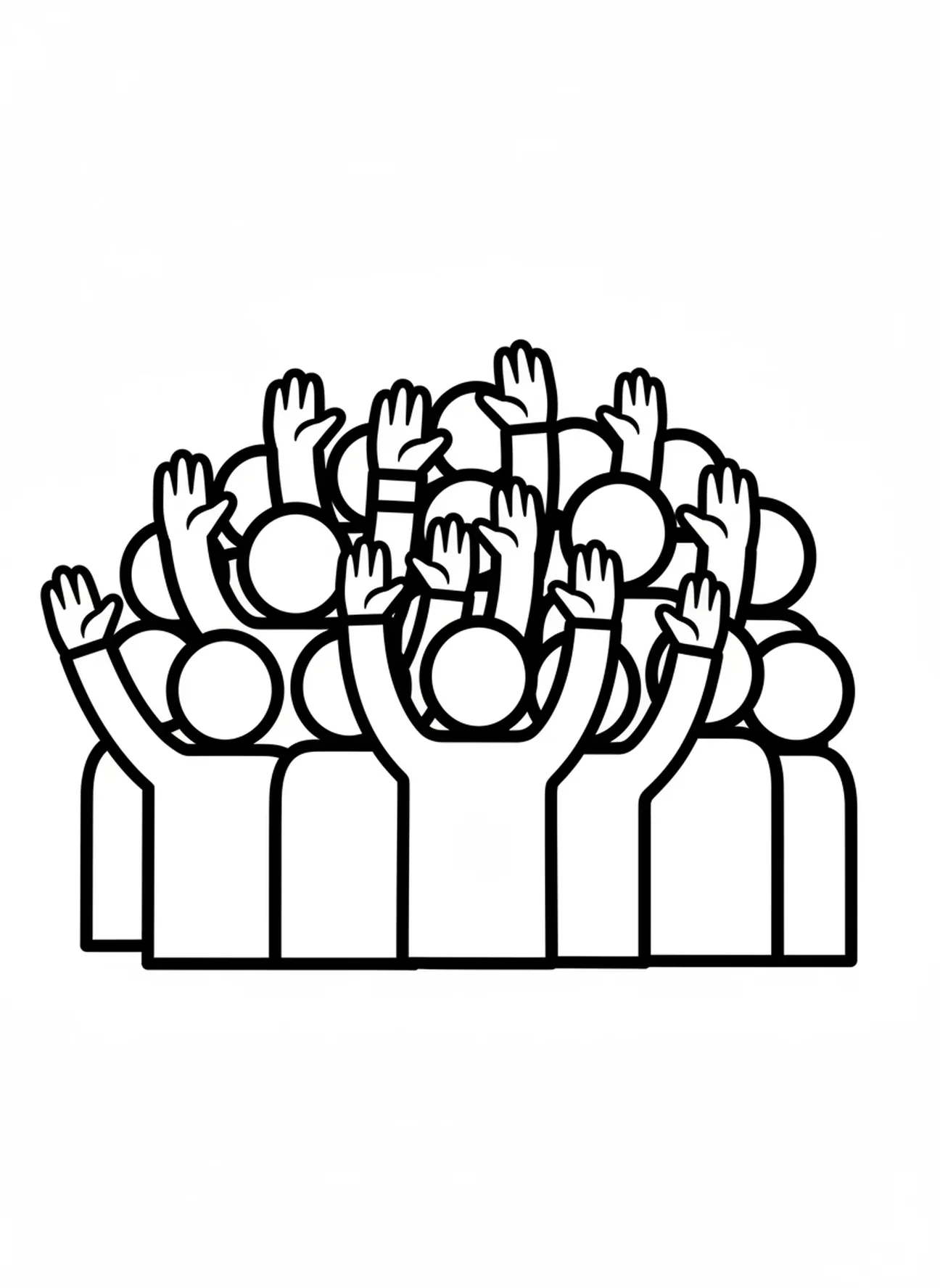 Foule agitant les mains, page à colorier pour le Dimanche des Rameaux pour les tout-petits de 2 à 3 ans.
