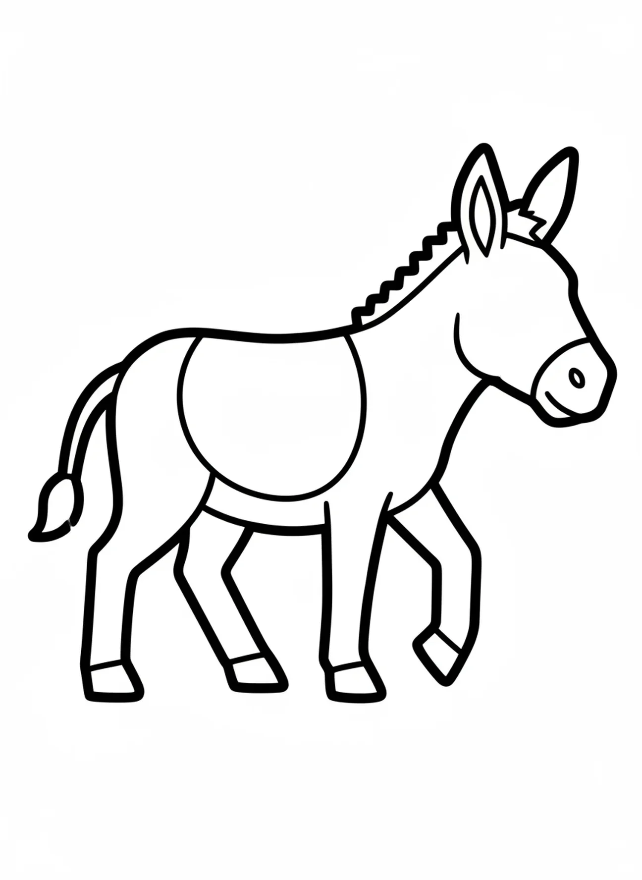 Âne marchant, page à colorier pour le Dimanche des Rameaux pour les tout-petits de 2 à 3 ans.