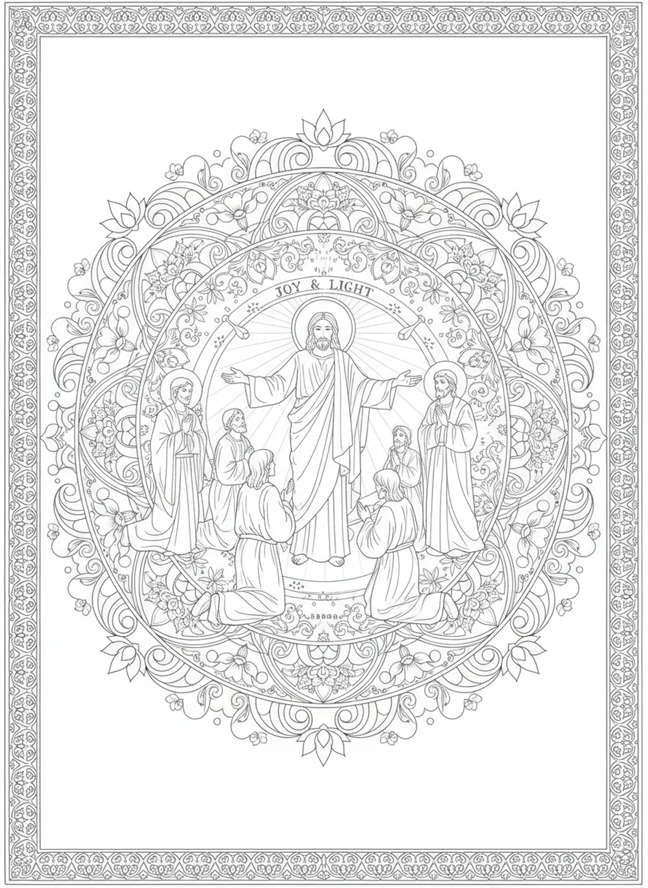 Jésus apparaissant à Ses disciples, page à colorier sur la Passion du Christ pour adultes dans un style de journal biblique
