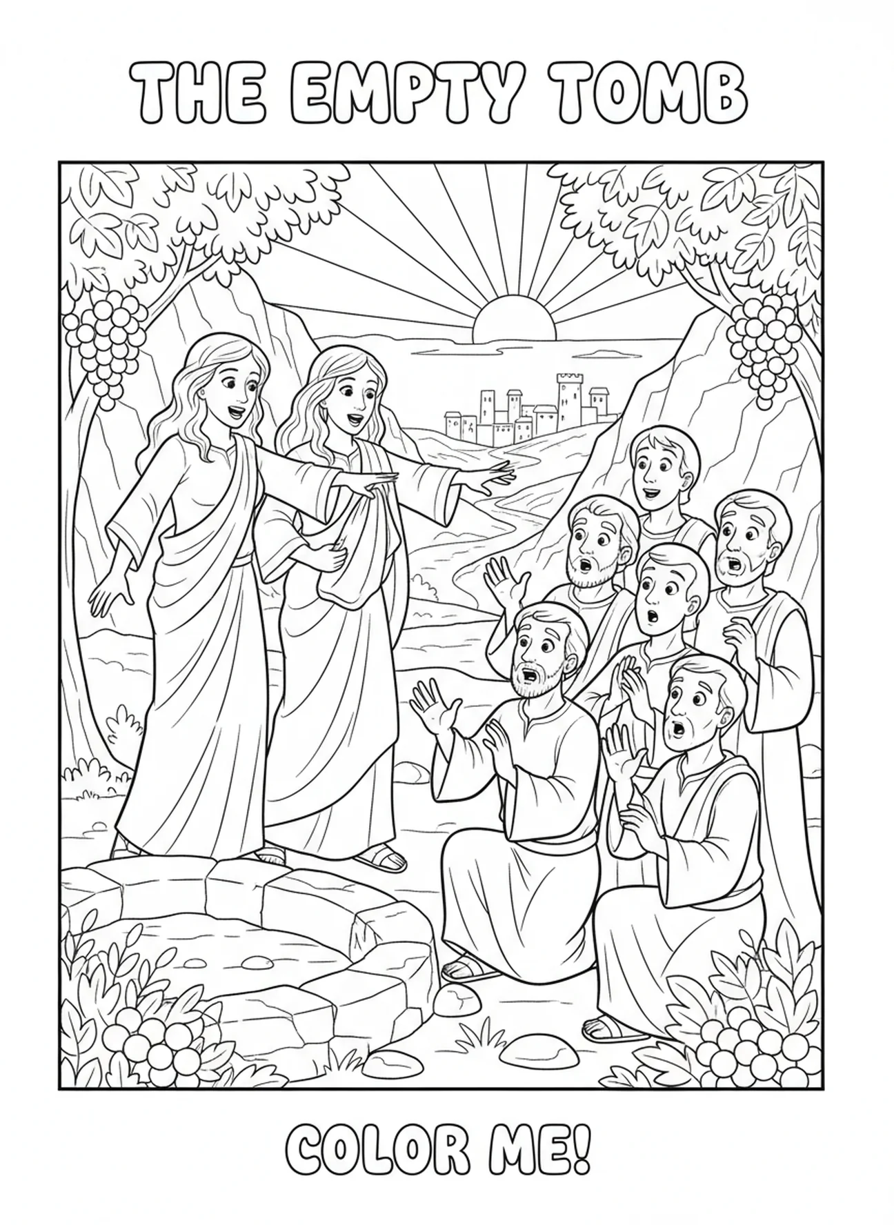 Disciples écoutant, page à colorier Pierre Rouleau pour enfants de 5 à 10 ans