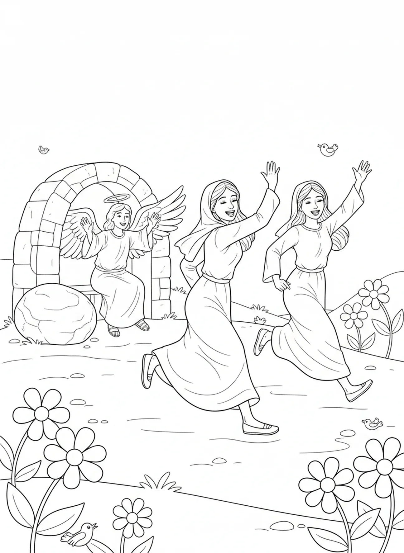 Deux femmes joyeuses, page à colorier Pierre Rouleau Éloignée pour enfants de 5 à 10 ans