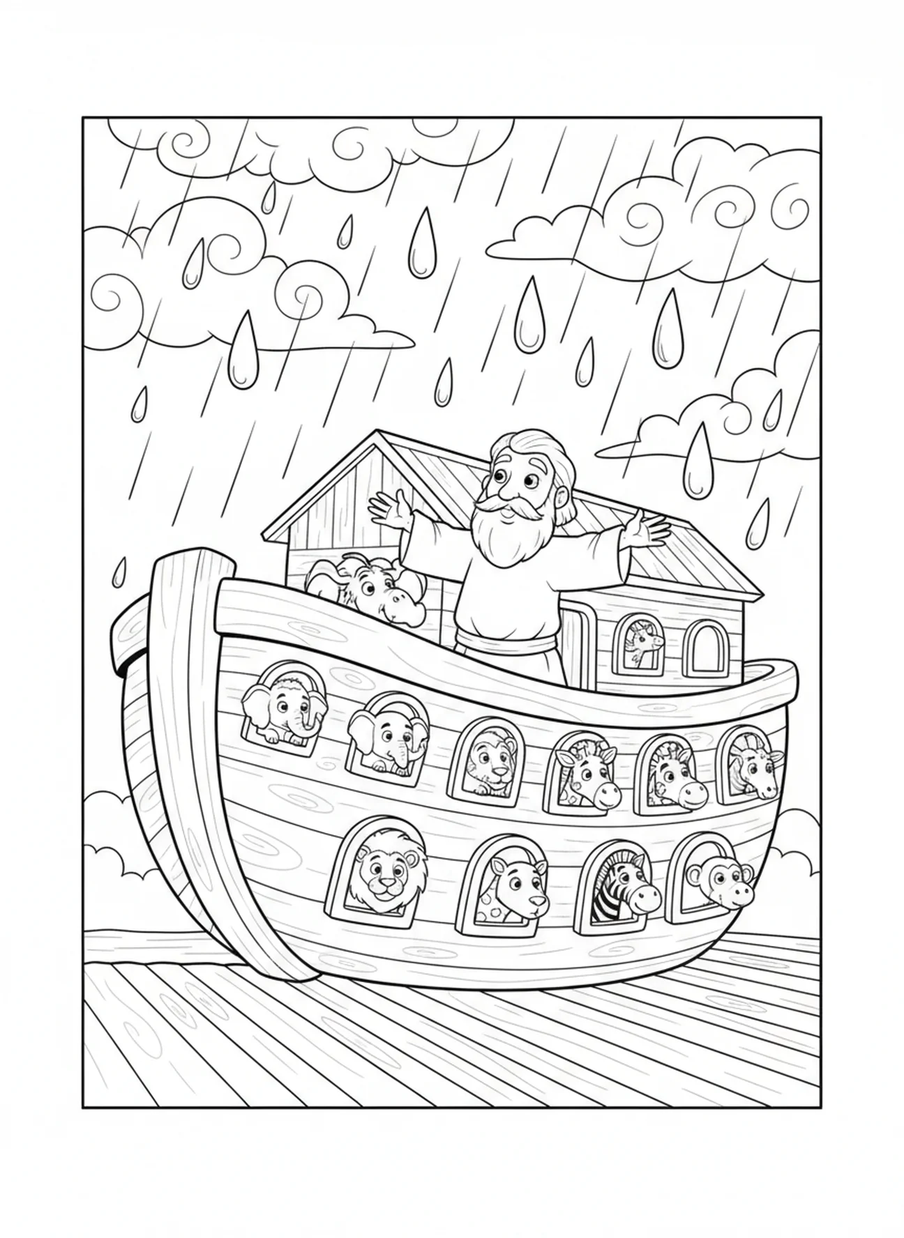 Der Regen beginnt zu fallen, Malvorlage zum Thema Glauben für Kinder im Alter von 5-10 Jahren