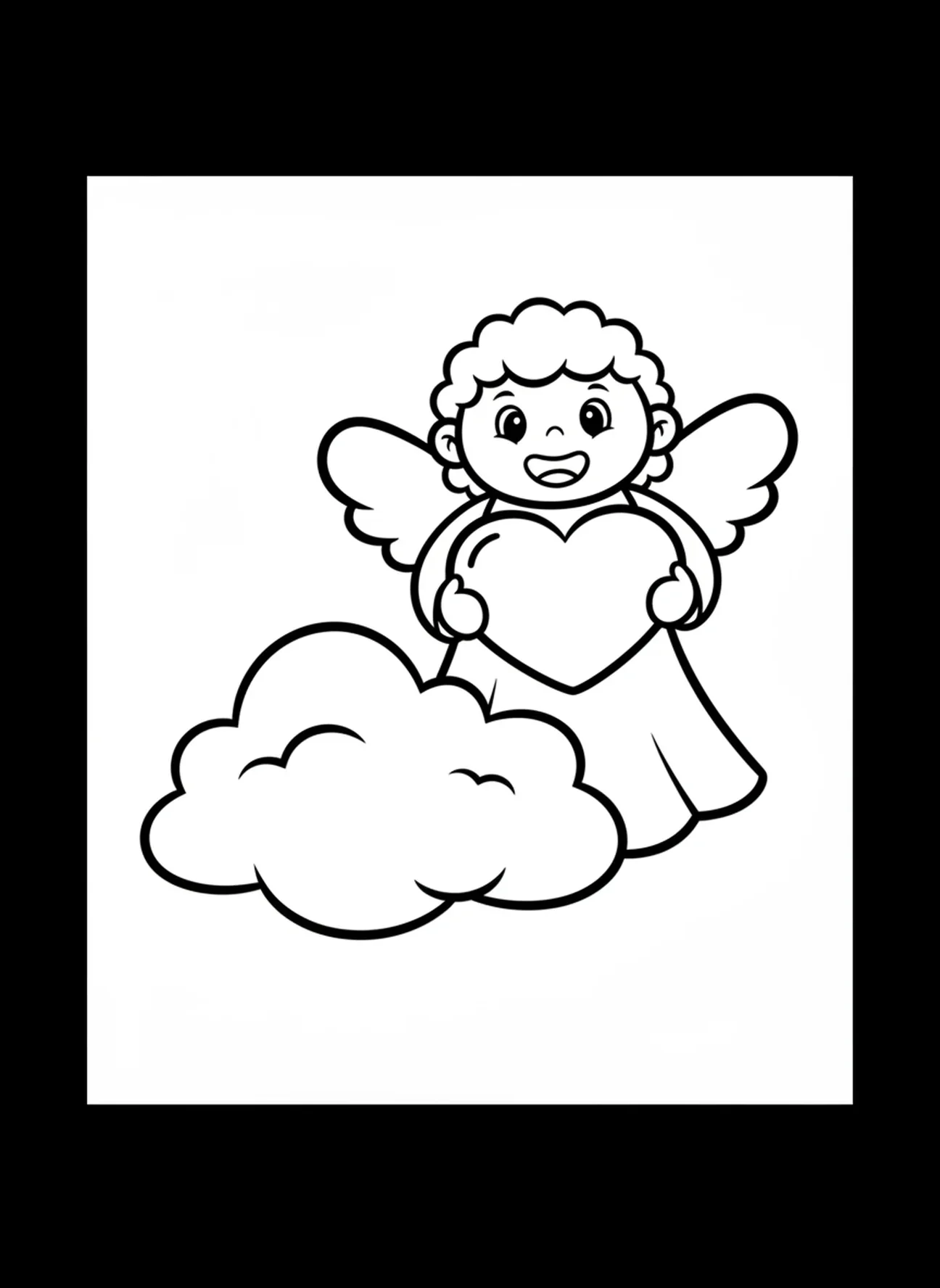 Ange tenant un cœur, page à colorier pour la Toussaint destinée aux enfants d'âge préscolaire de 3 à 5 ans.
