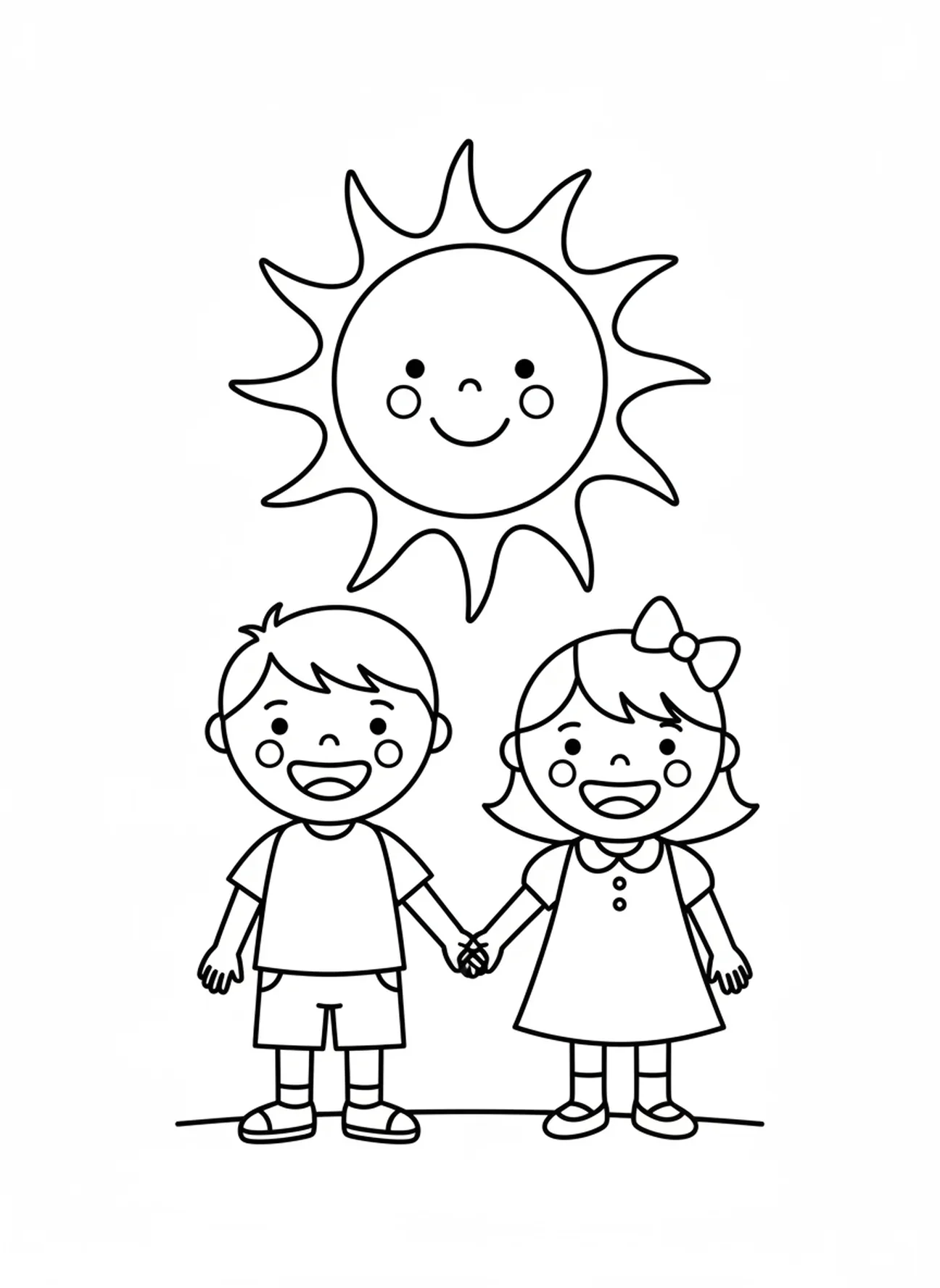Deux enfants joyeux, page à colorier pour la Toussaint destinée aux enfants d'âge préscolaire de 3 à 5 ans.