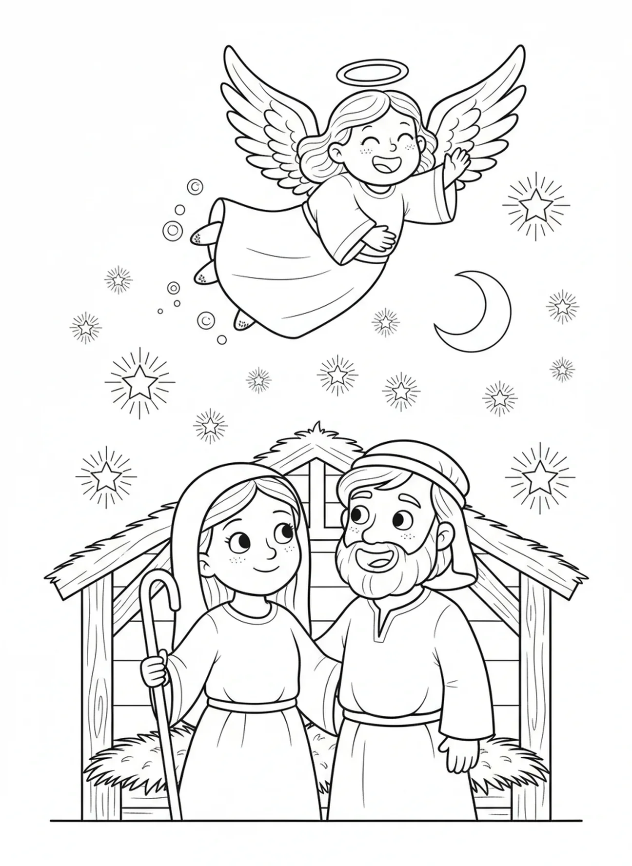 Anjo voando, página para colorir da Festa da Anunciação para crianças de 5 a 10 anos