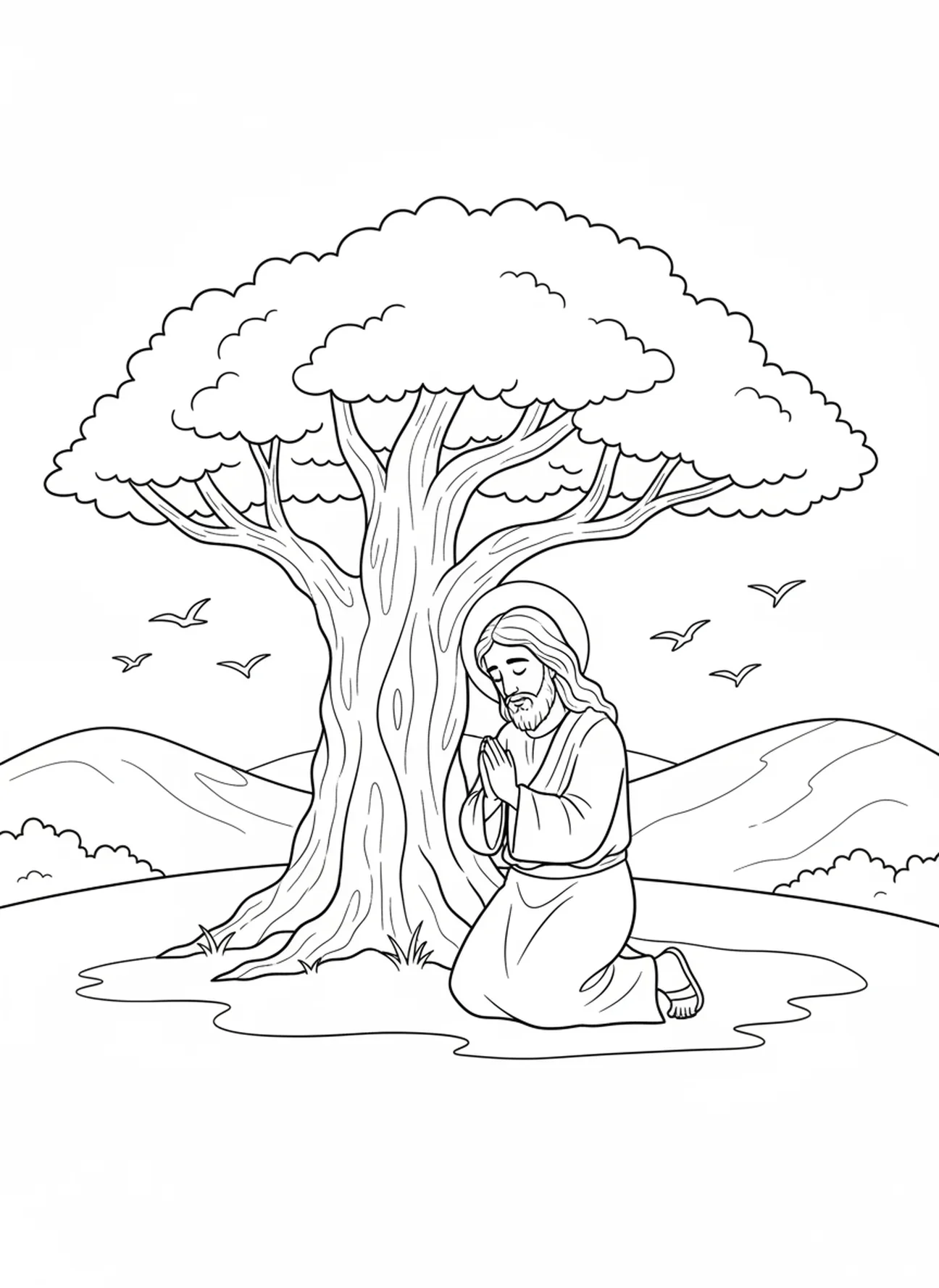 Jesus betet, Ausmalbild für Fronleichnam für Kinder im Alter von 5-10 Jahren