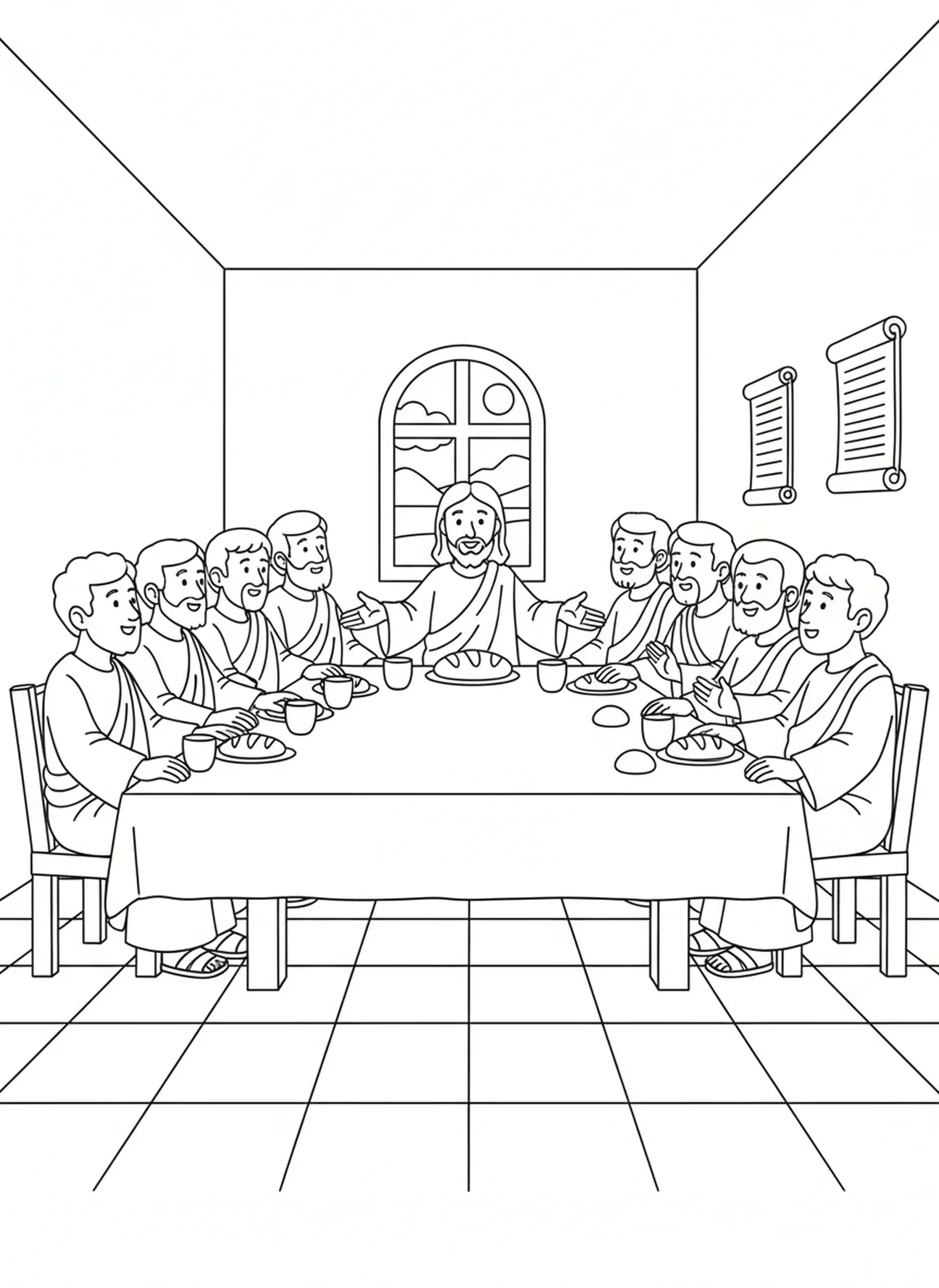 Das letzte Abendmahl, Corpus Christi Ausmalbild für Kinder im Alter von 5-10 Jahren