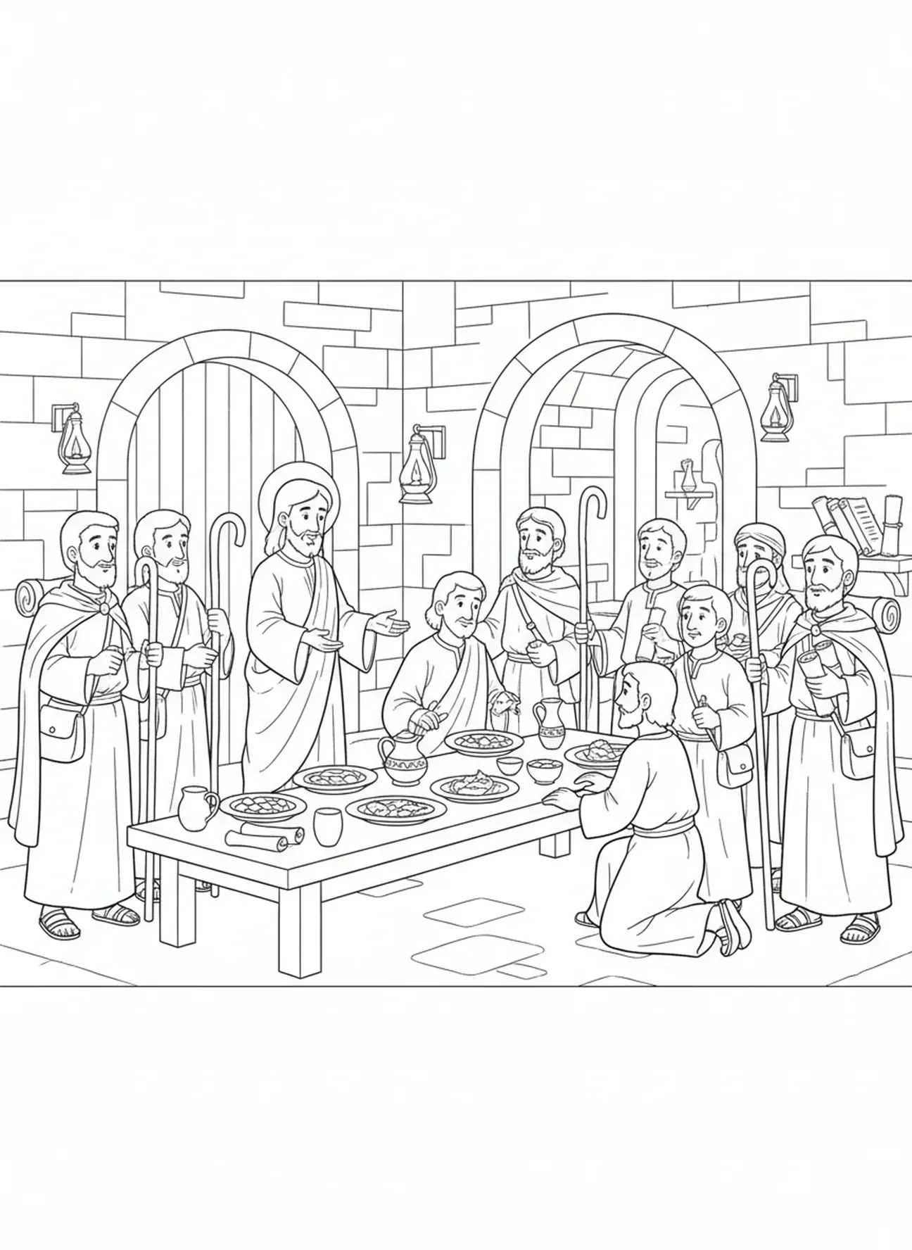 Jesus segnet seine Jünger zum letzten Mal, Ausmalbild für die Sonntagsschule für Kinder im Alter von 5-12 Jahren