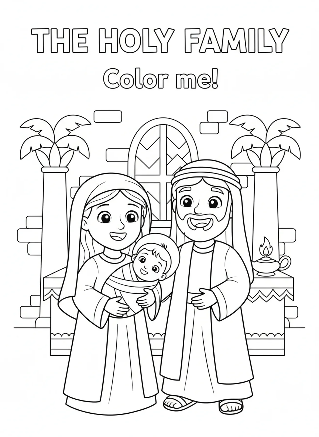 Josef und Maria, Aussetzung des Herrn Malvorlage für Kinder im Alter von 5-10 Jahren