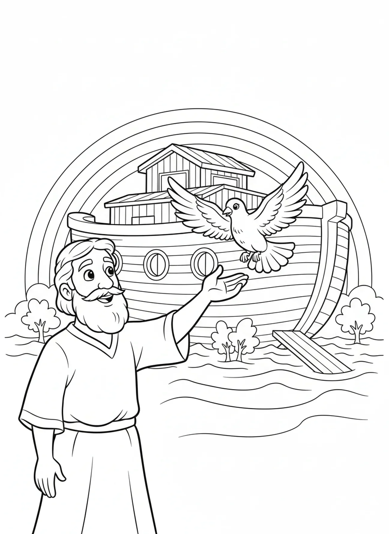 Noé lâchant une colombe, page à colorier du Livre de coloriage biblique pour enfants de 5 à 10 ans