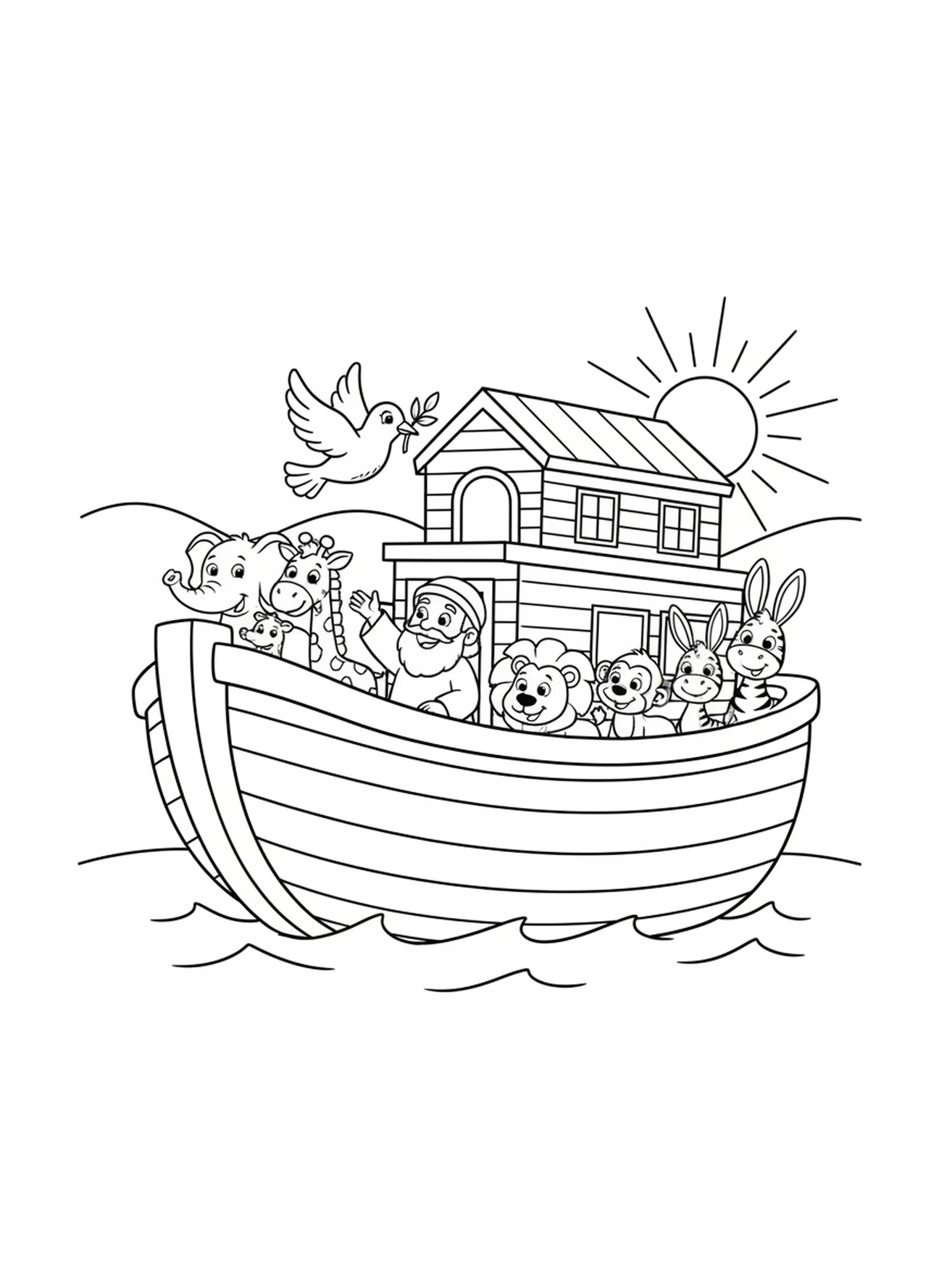 Colombe portant une branche d'olivier, page à colorier de la Bible Wells pour les enfants de 5 à 10 ans