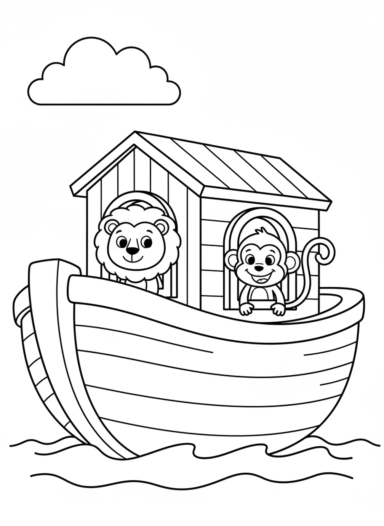 Lion curieux et singe espiègle, page à colorier Bible Cœur pour les enfants d'âge préscolaire de 3 à 5 ans
