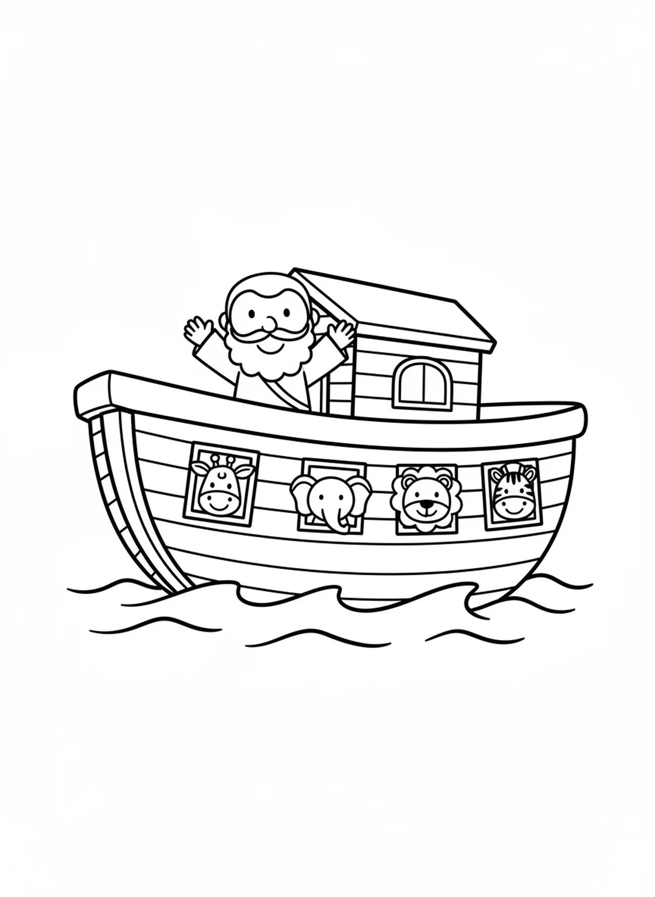 L'arche flottant sur l'eau, page à colorier Bible Coeur pour les enfants d'âge préscolaire de 3 à 5 ans