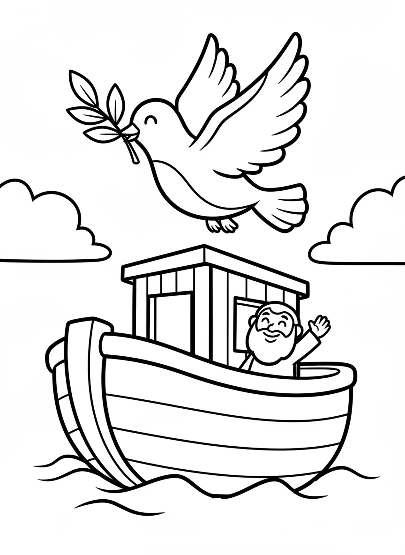 Colombe portant une branche d'olivier, page à colorier Bible Coeur pour les enfants d'âge préscolaire de 3 à 5 ans