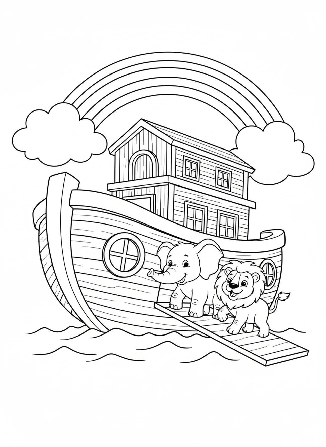 Pary zwierząt wchodzących do arki, religijna kolorowanka na Dzień Pamięci dla dzieci w wieku 5-10 lat