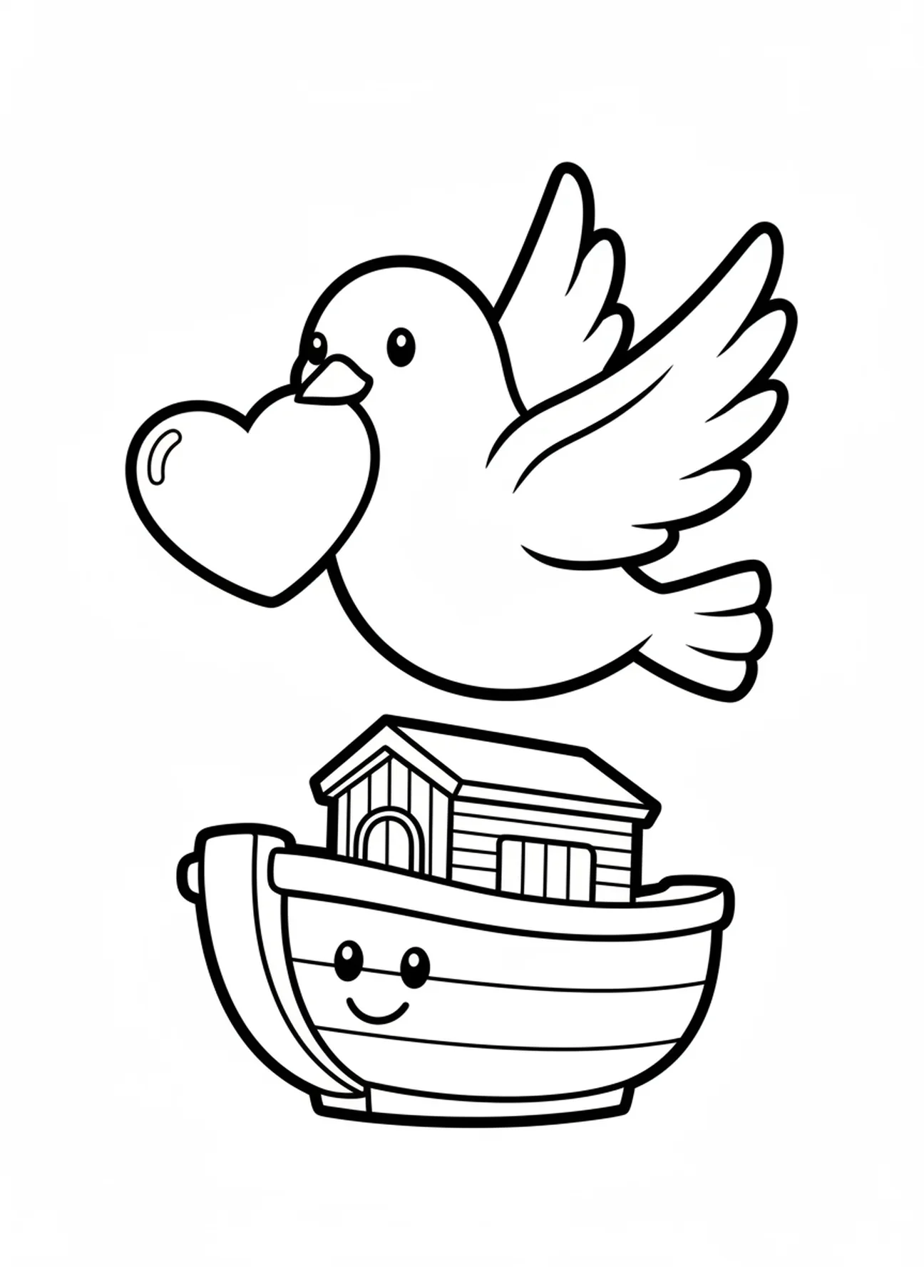 Colombe portant un cœur, page à colorier chrétienne pour les enfants d'âge préscolaire de 3 à 5 ans
