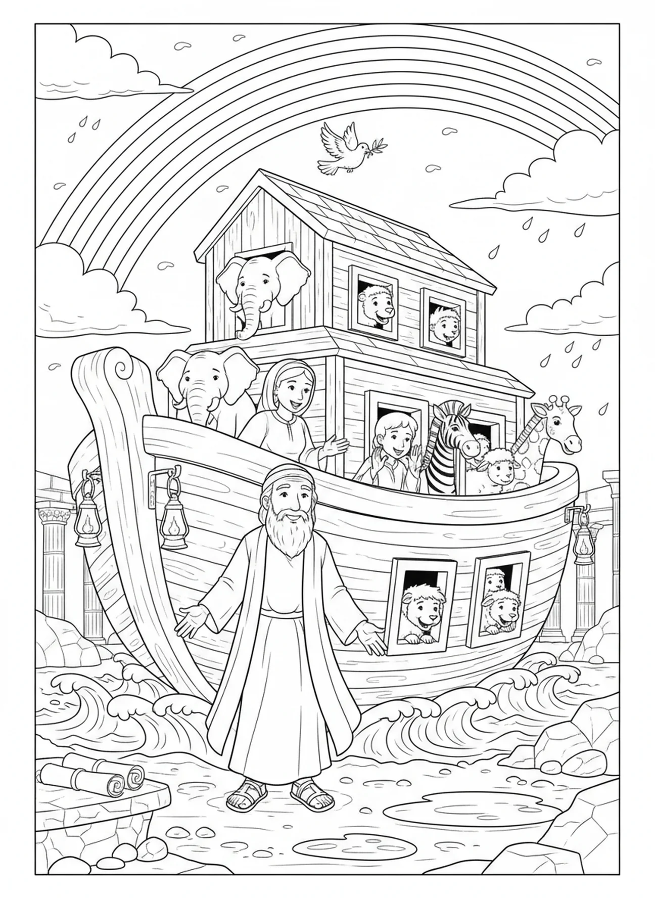Arc-en-ciel apparaissant après la pluie, page à colorier sur l'honnêteté pour les enfants de l'École du dimanche âgés de 5 à 12 ans.