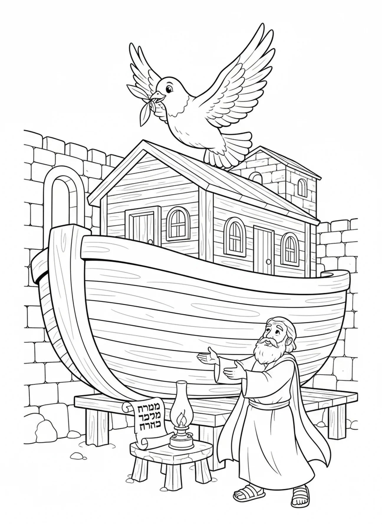 Paloma con hoja de olivo, página para colorear del ancla de esperanza de la Biblia para niños de la Escuela Dominical de 5 a 12 años.