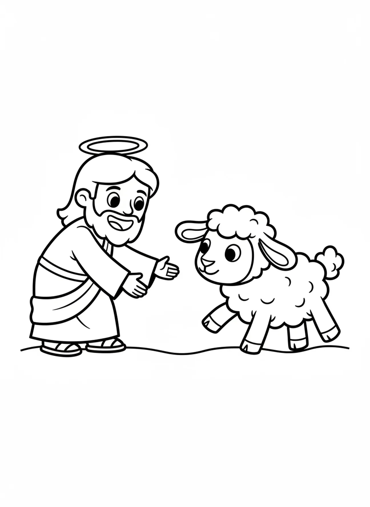 Jésus appelant l'agneau, page à colorier Jésus avec l'agneau pour les enfants d'âge préscolaire de 3 à 5 ans.
