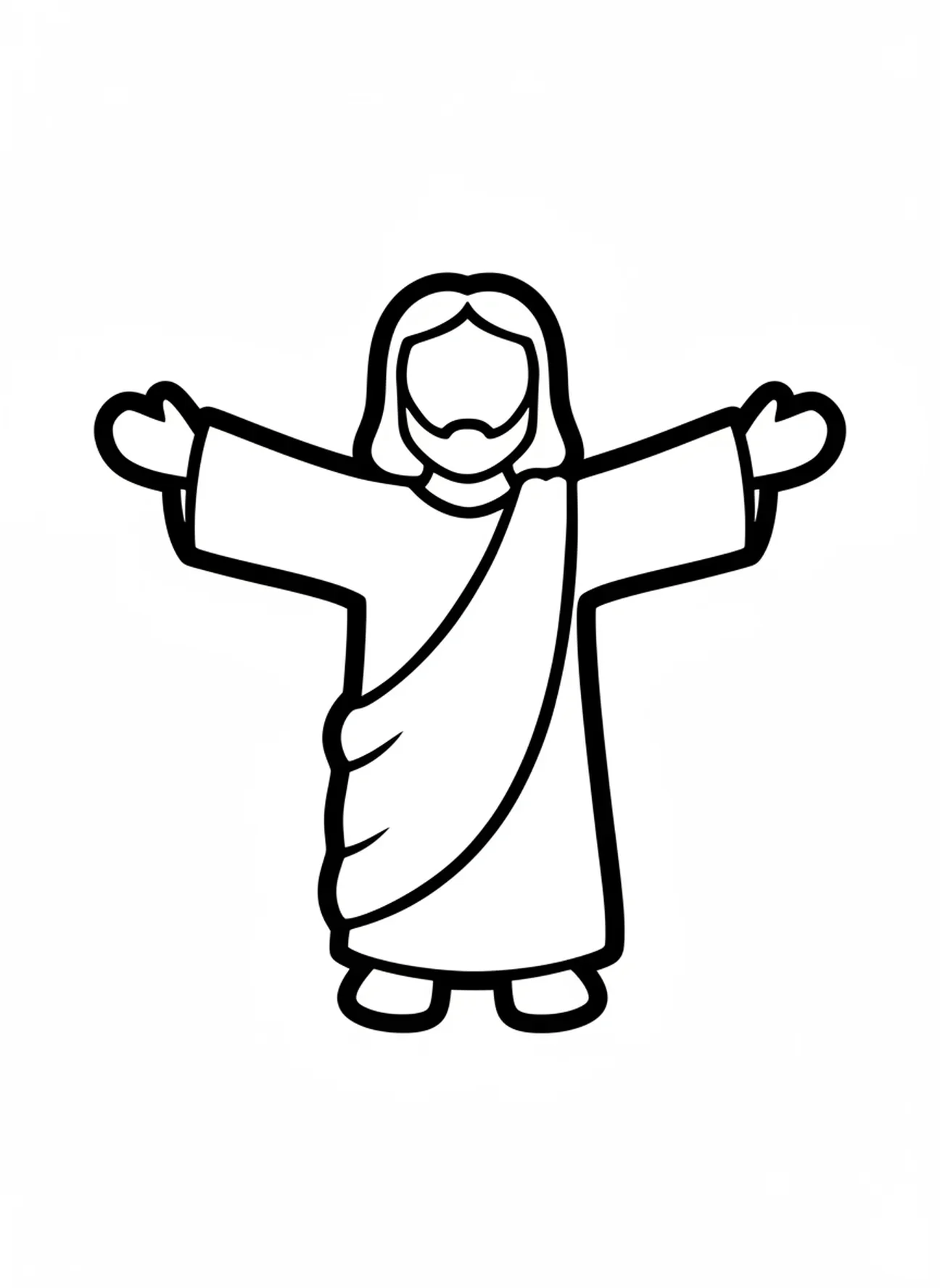 Jésus les bras ouverts, page à colorier Jésus avec un agneau pour les tout-petits de 2 à 3 ans.